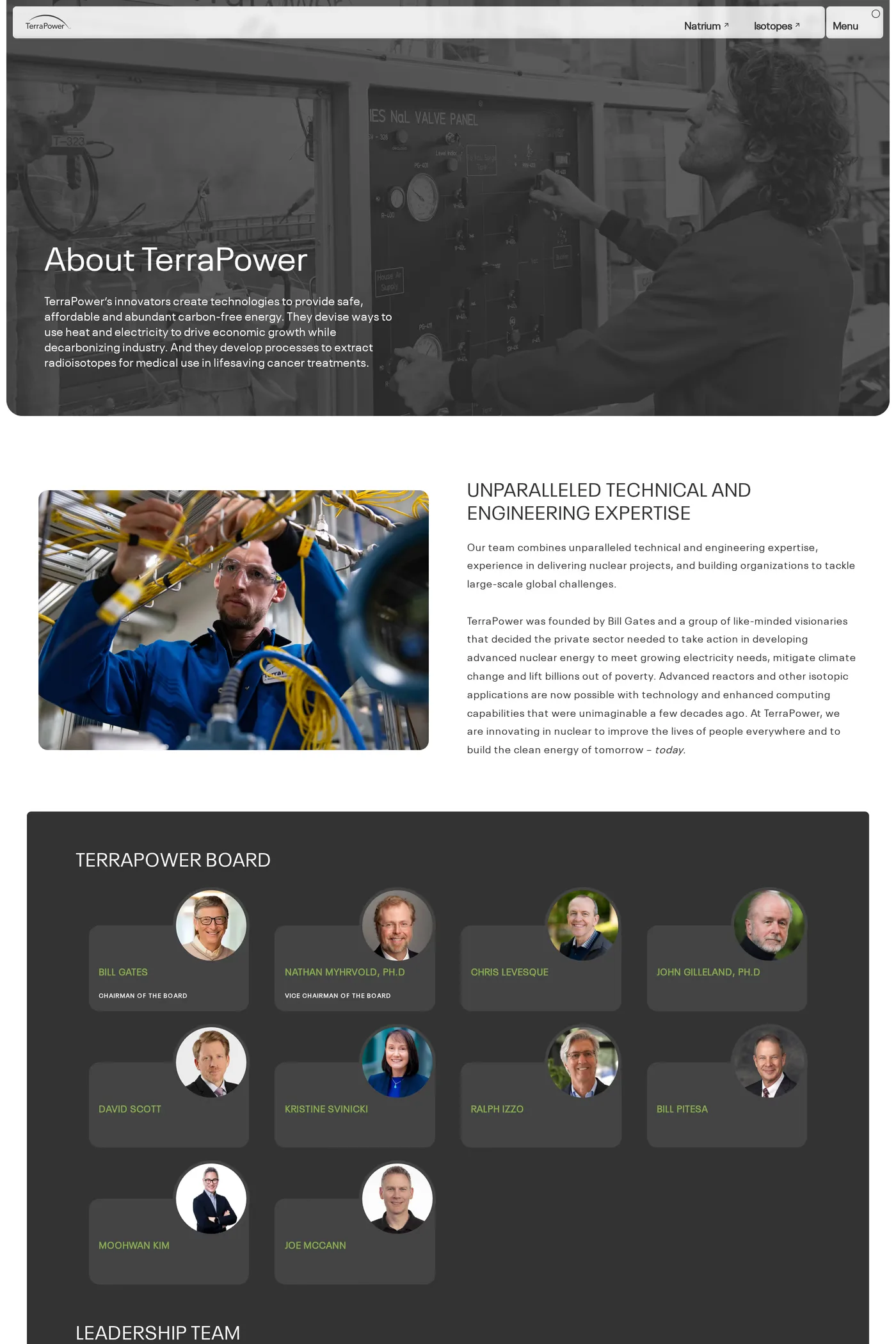 TerraPower — screenshot of the about page