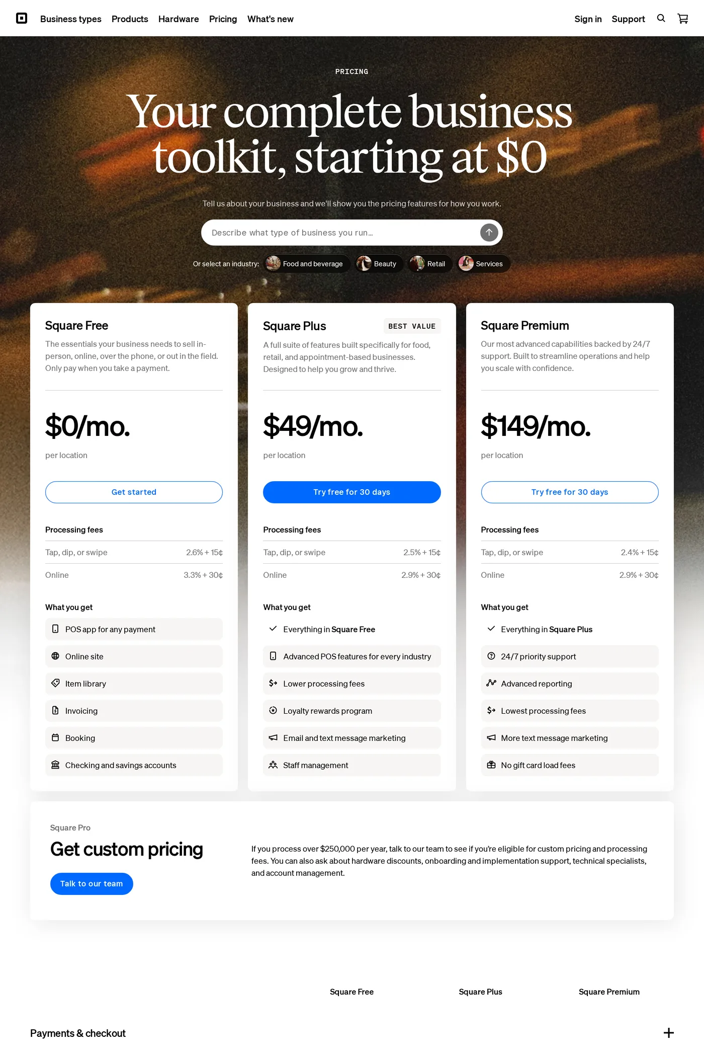 The Bottom Line — screenshot of the pricing page