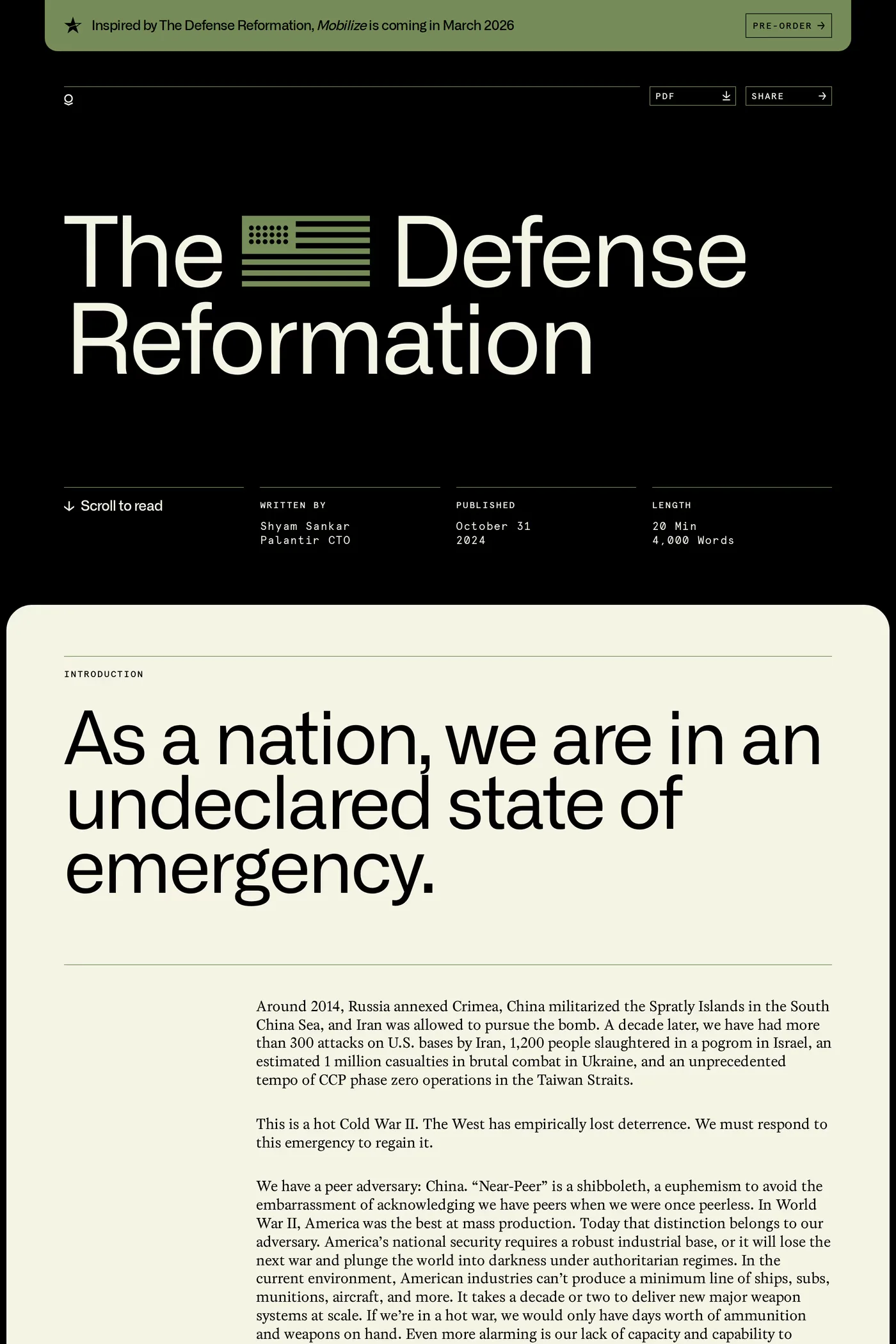 The Defense Reformation — screenshot of the pricing page