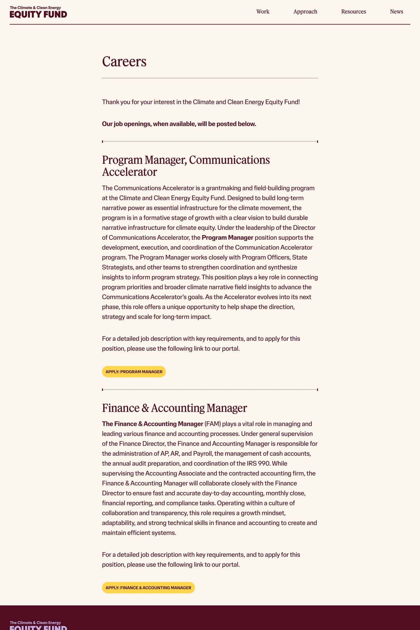 The Equity Fund — screenshot of the careers page