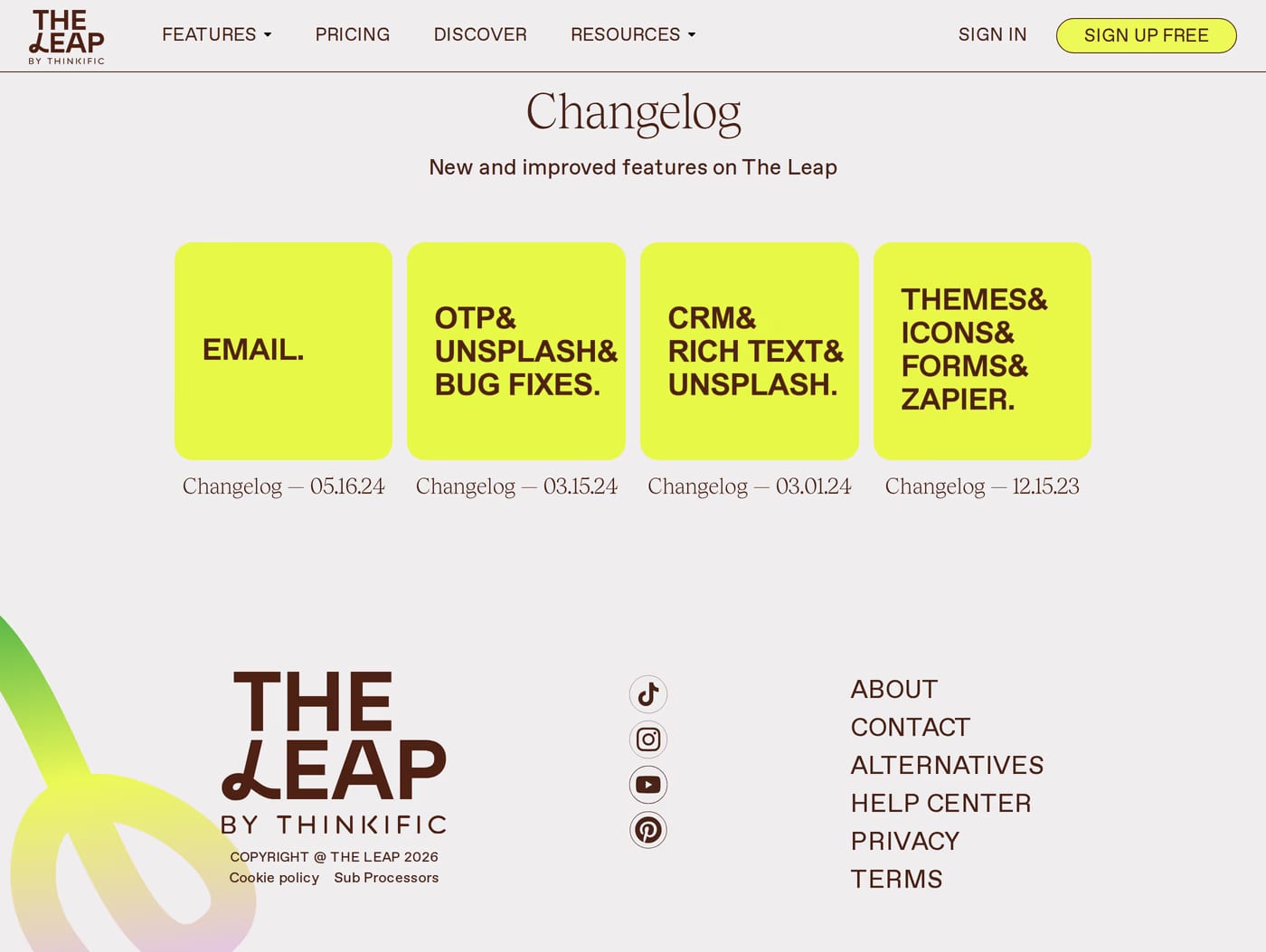 The Leap changelog page