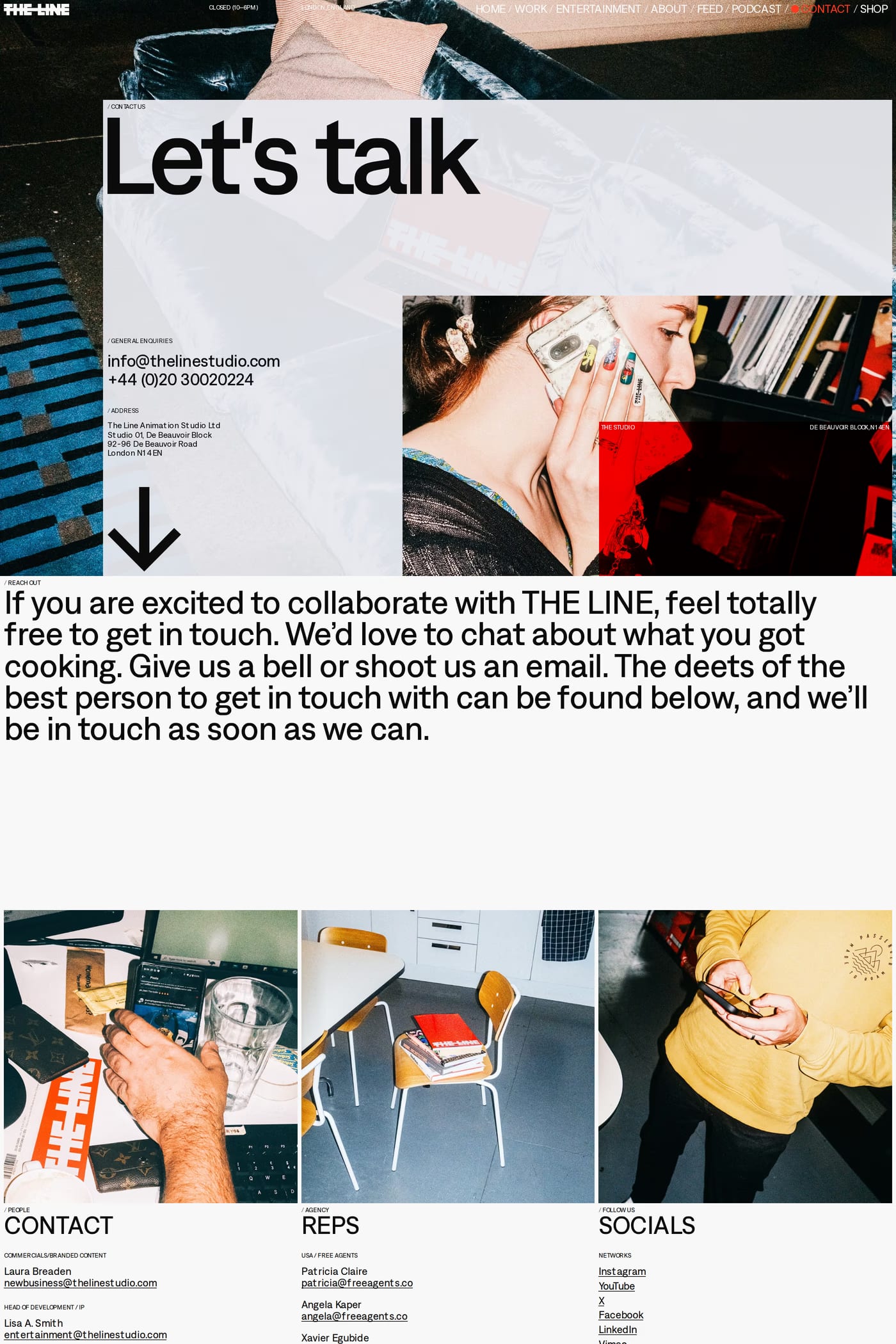 The Line Studio — screenshot of the contact page