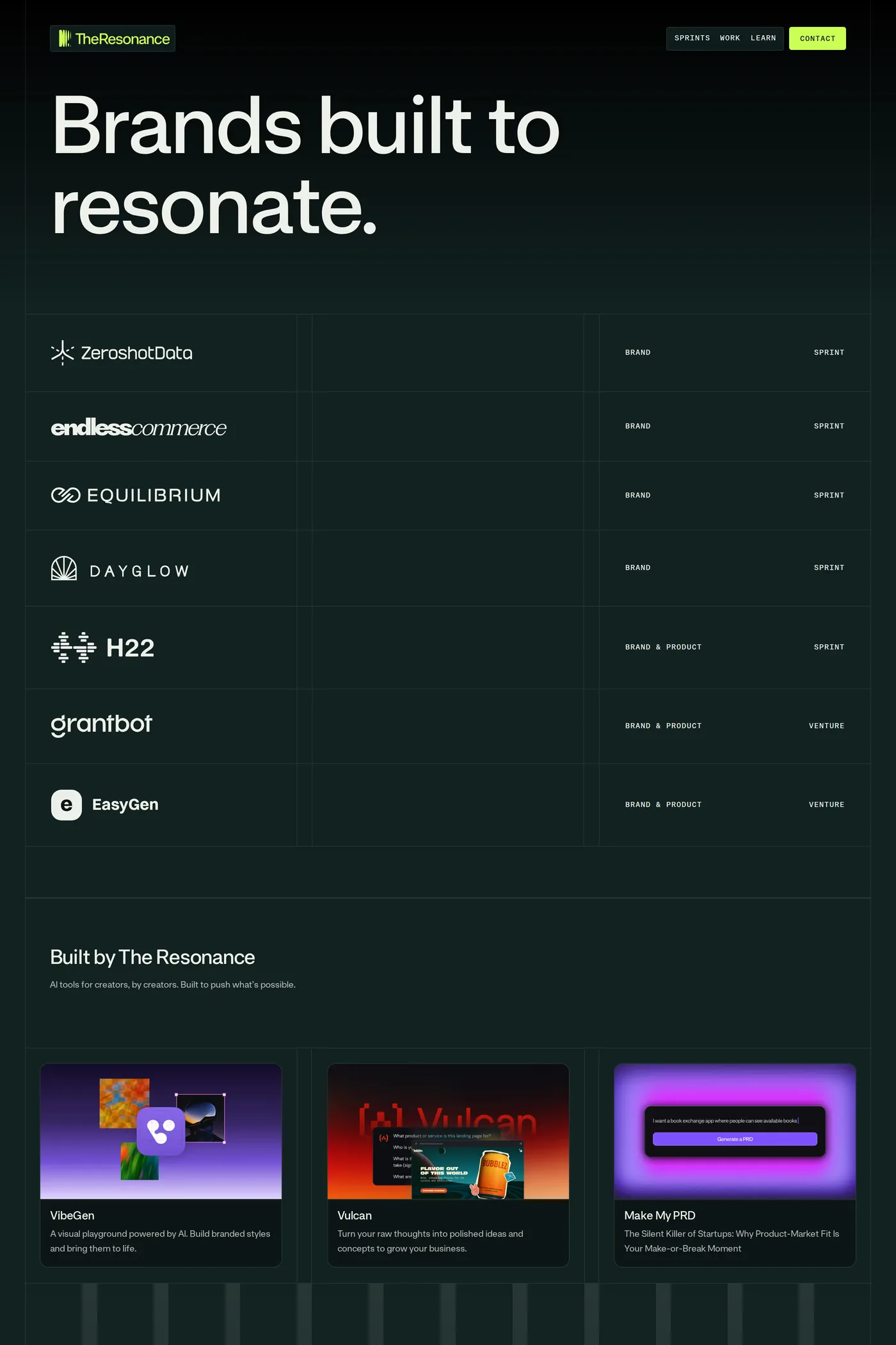 The Resonance Studio — screenshot of the work page