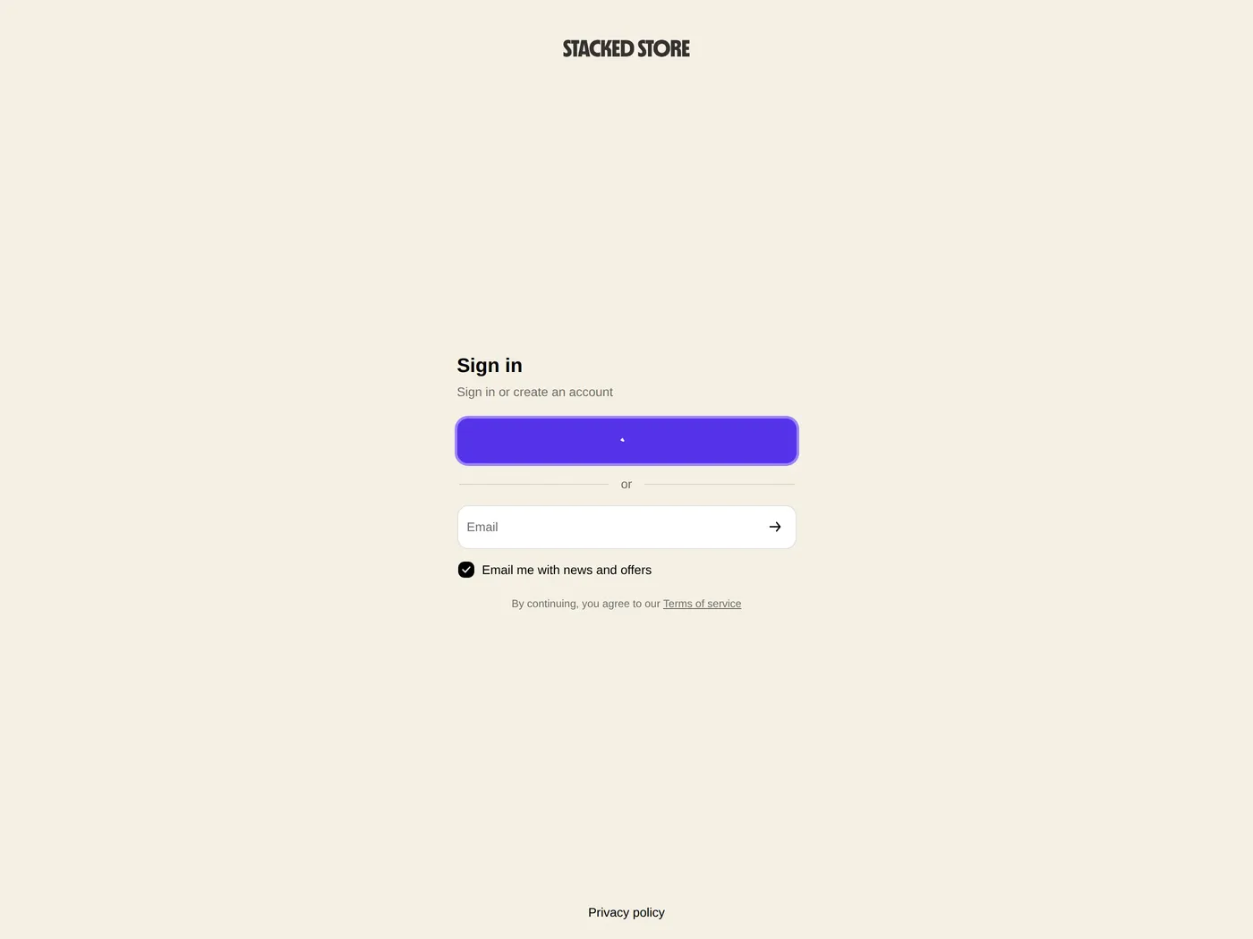 The Stacked Store — screenshot of the login page