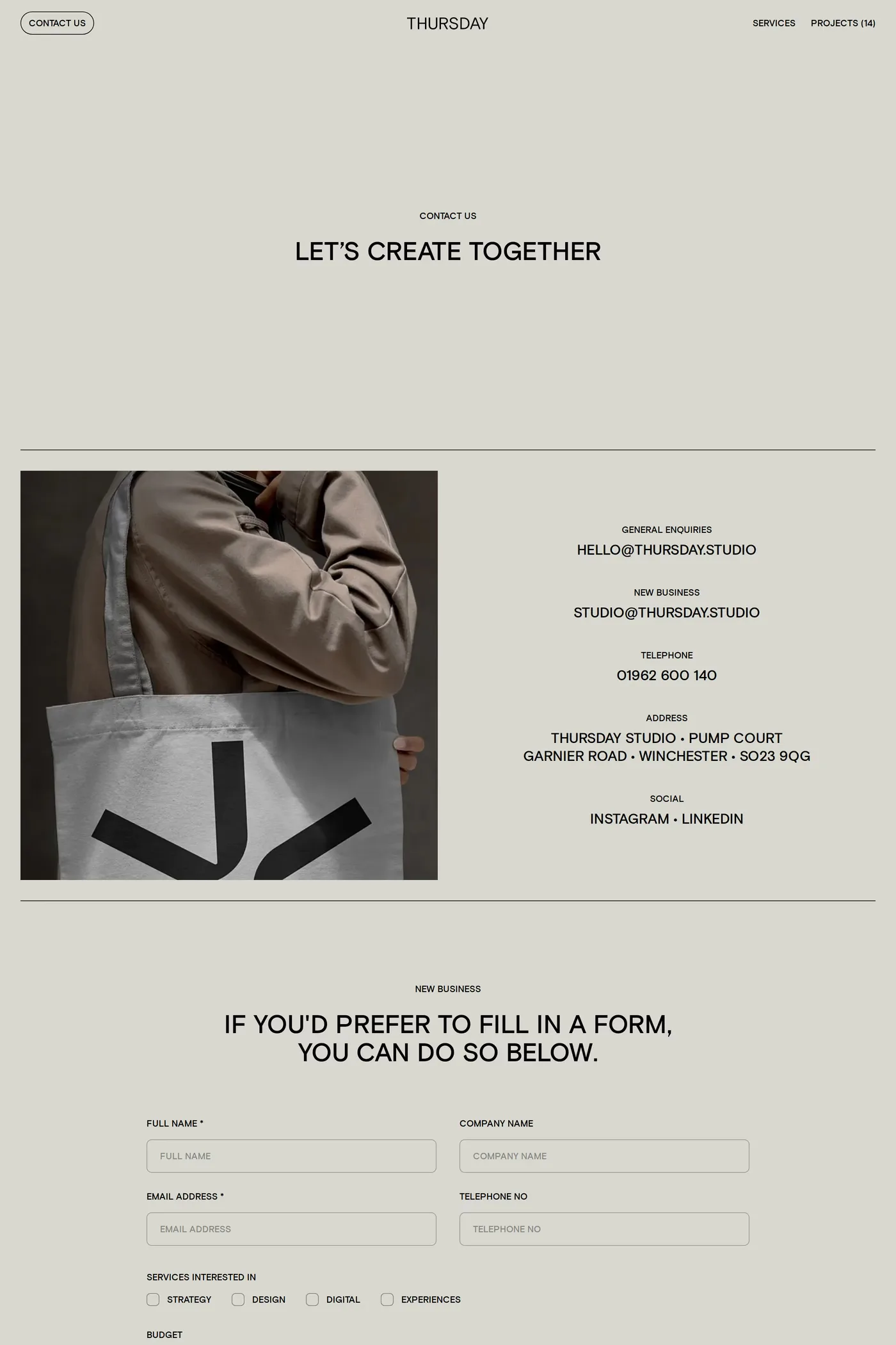 Thursday — screenshot of the contact page