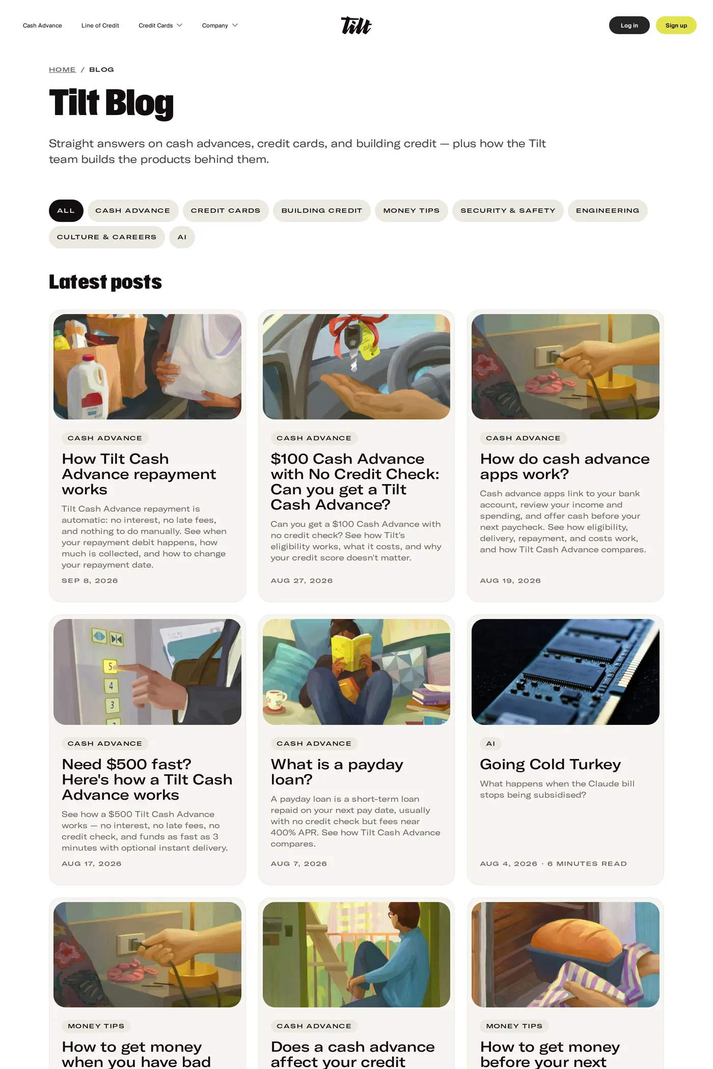 Tilt — screenshot of the blog page