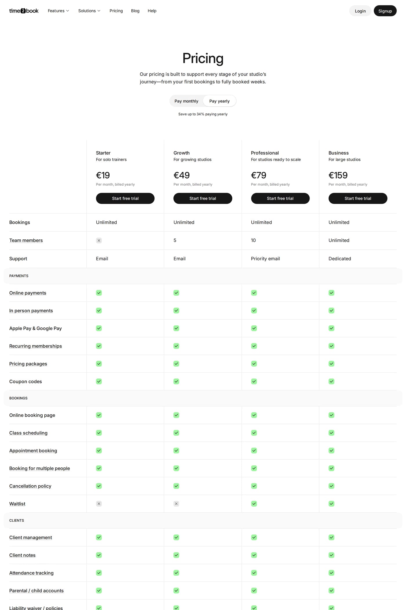 time2book·me — screenshot of the pricing page