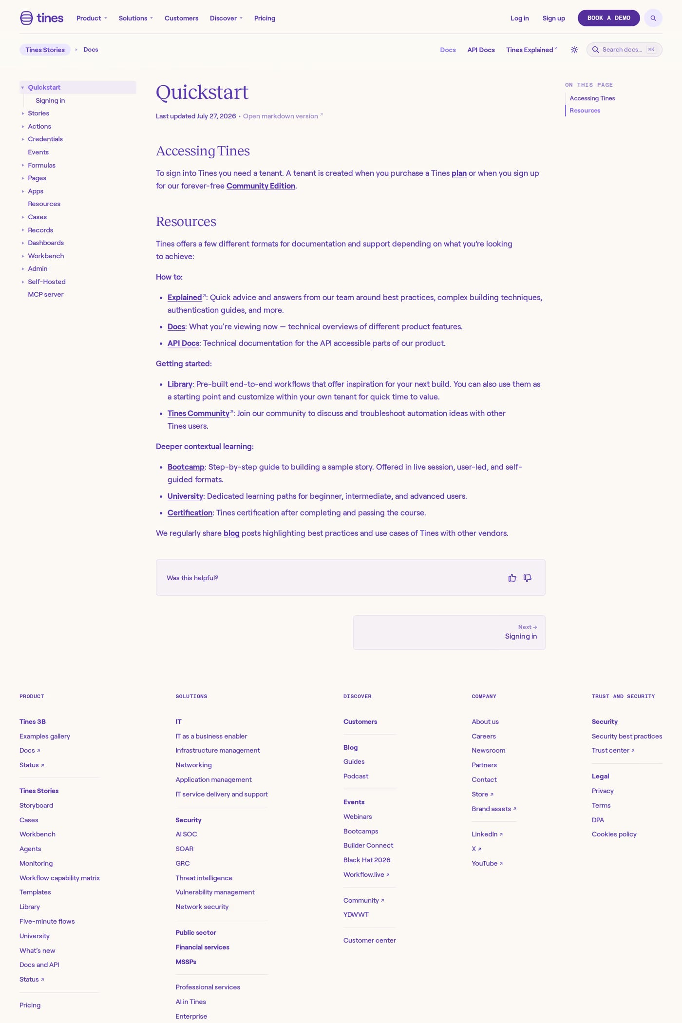 Tines docs page