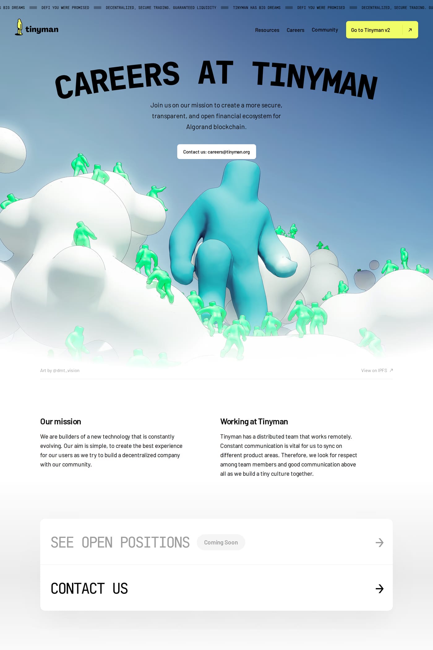 Tinyman — screenshot of the careers page