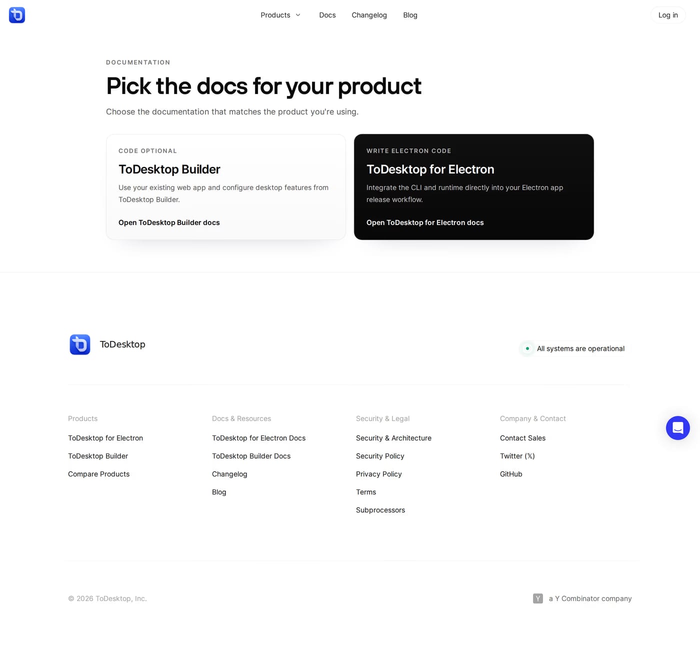 ToDesktop — screenshot of the docs page