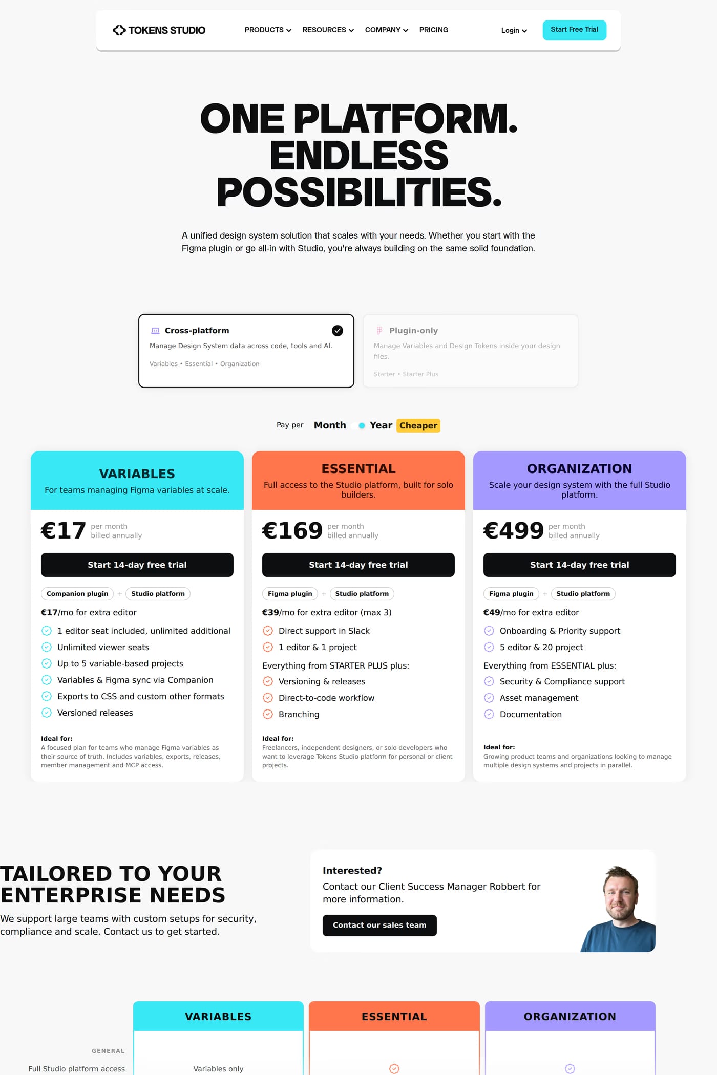 Tokens Studio pricing page