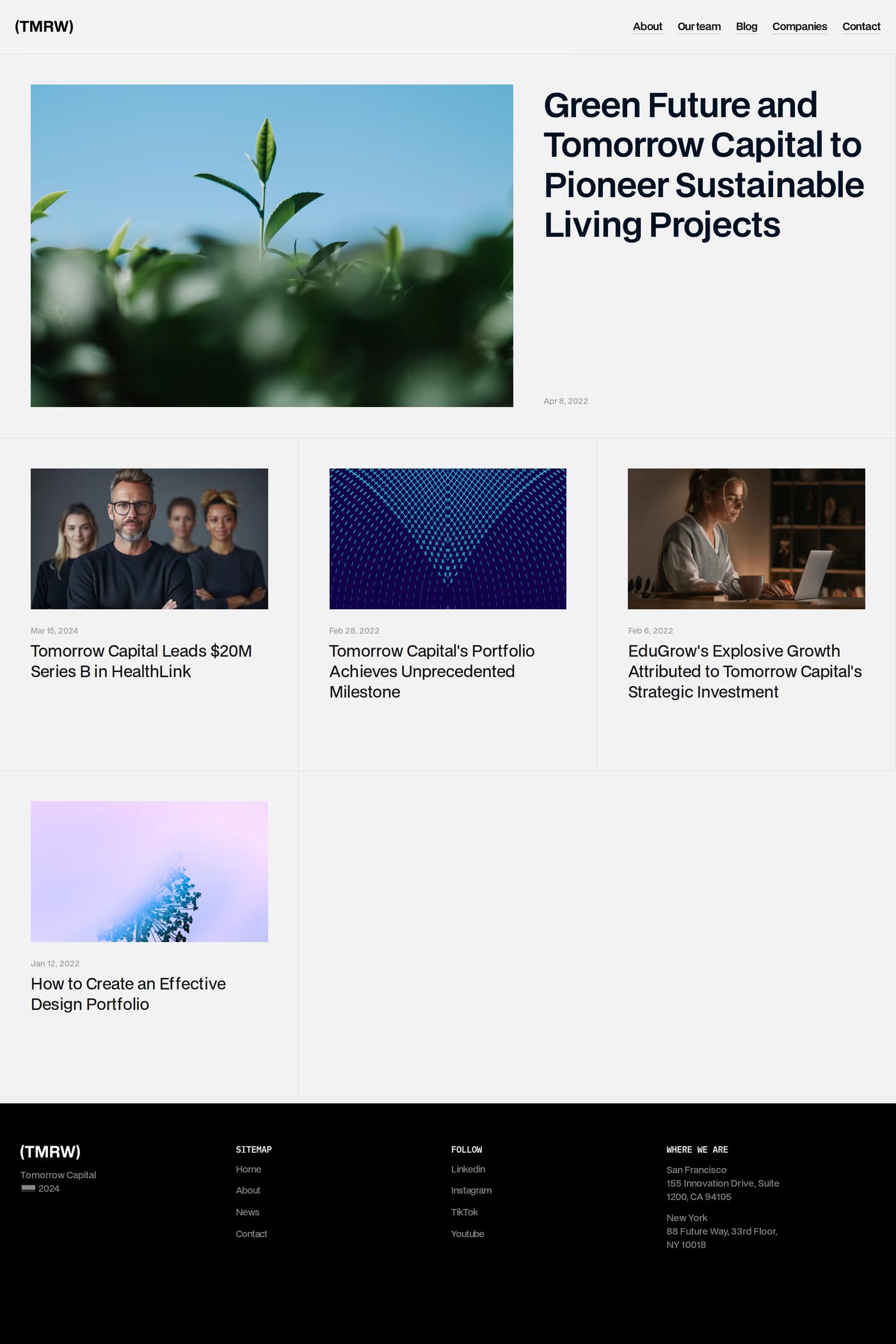 Tomorrow — screenshot of the blog page