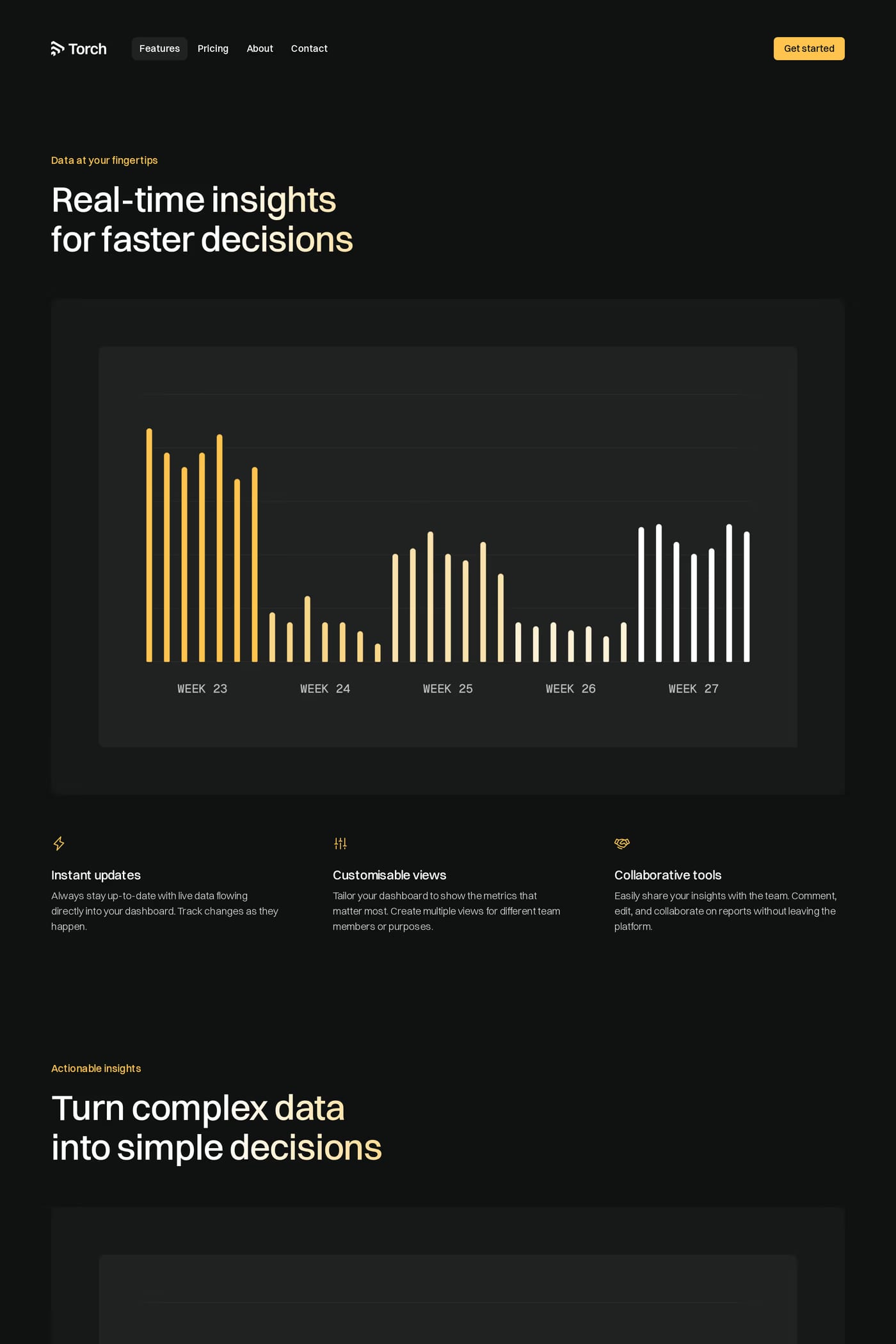 Torch — screenshot of the features page
