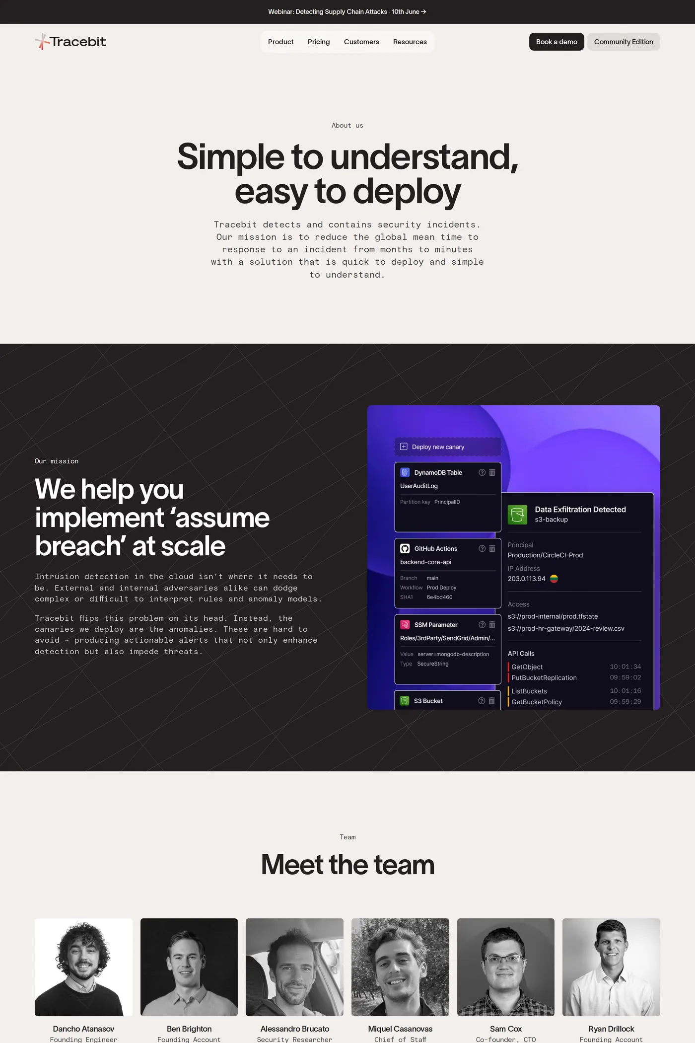 Tracebit — screenshot of the about page