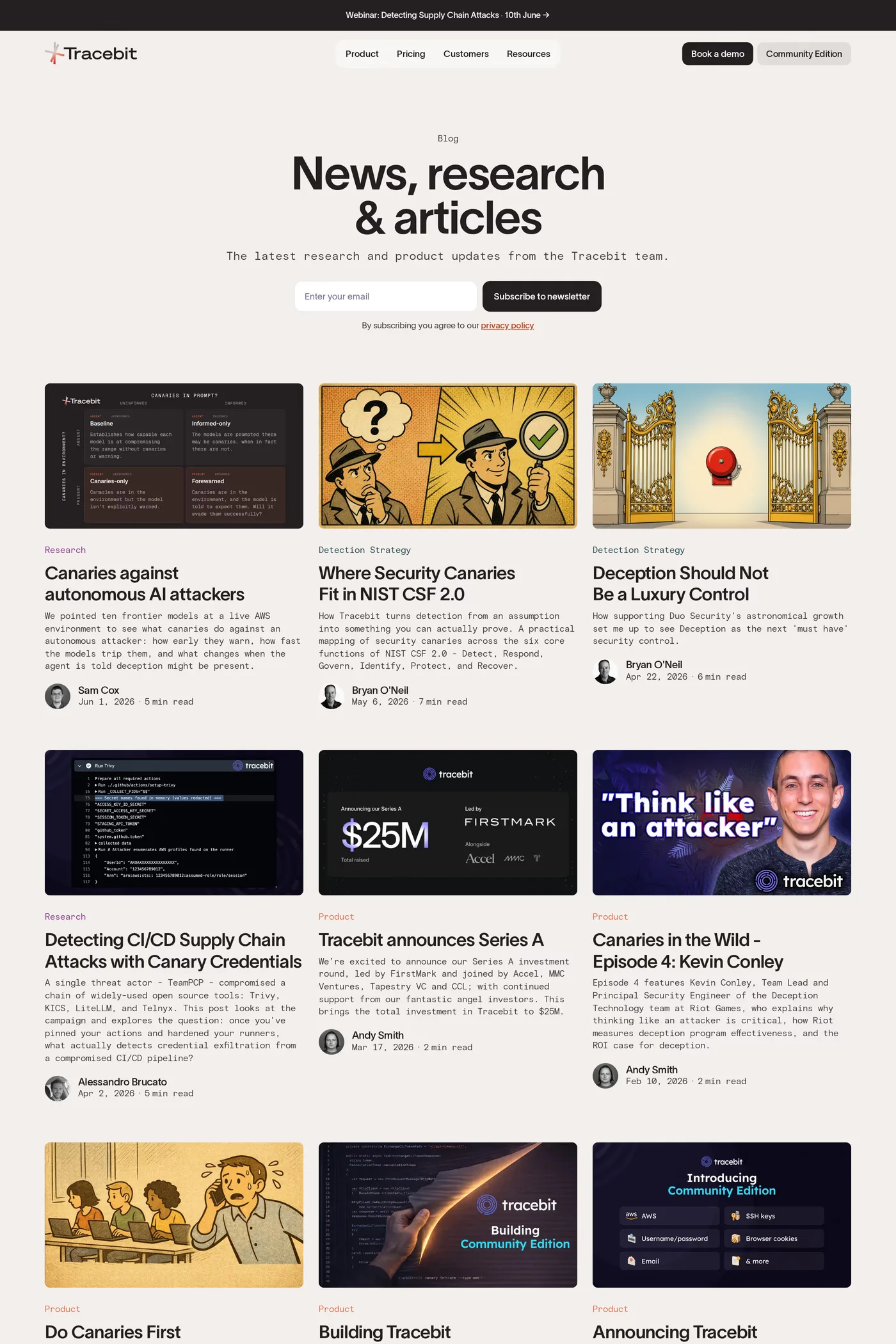 Tracebit — screenshot of the blog page