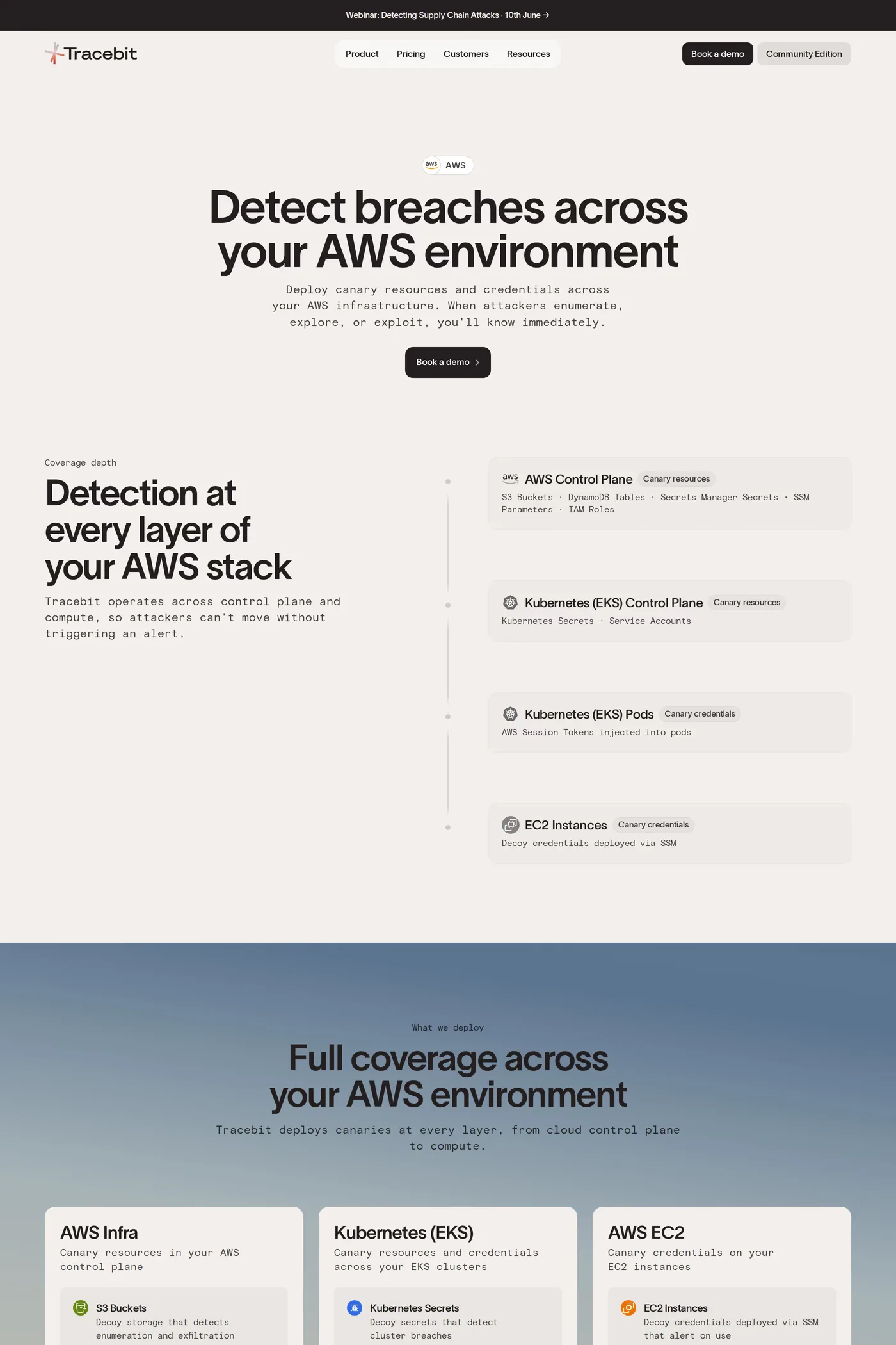Tracebit — screenshot of the features page