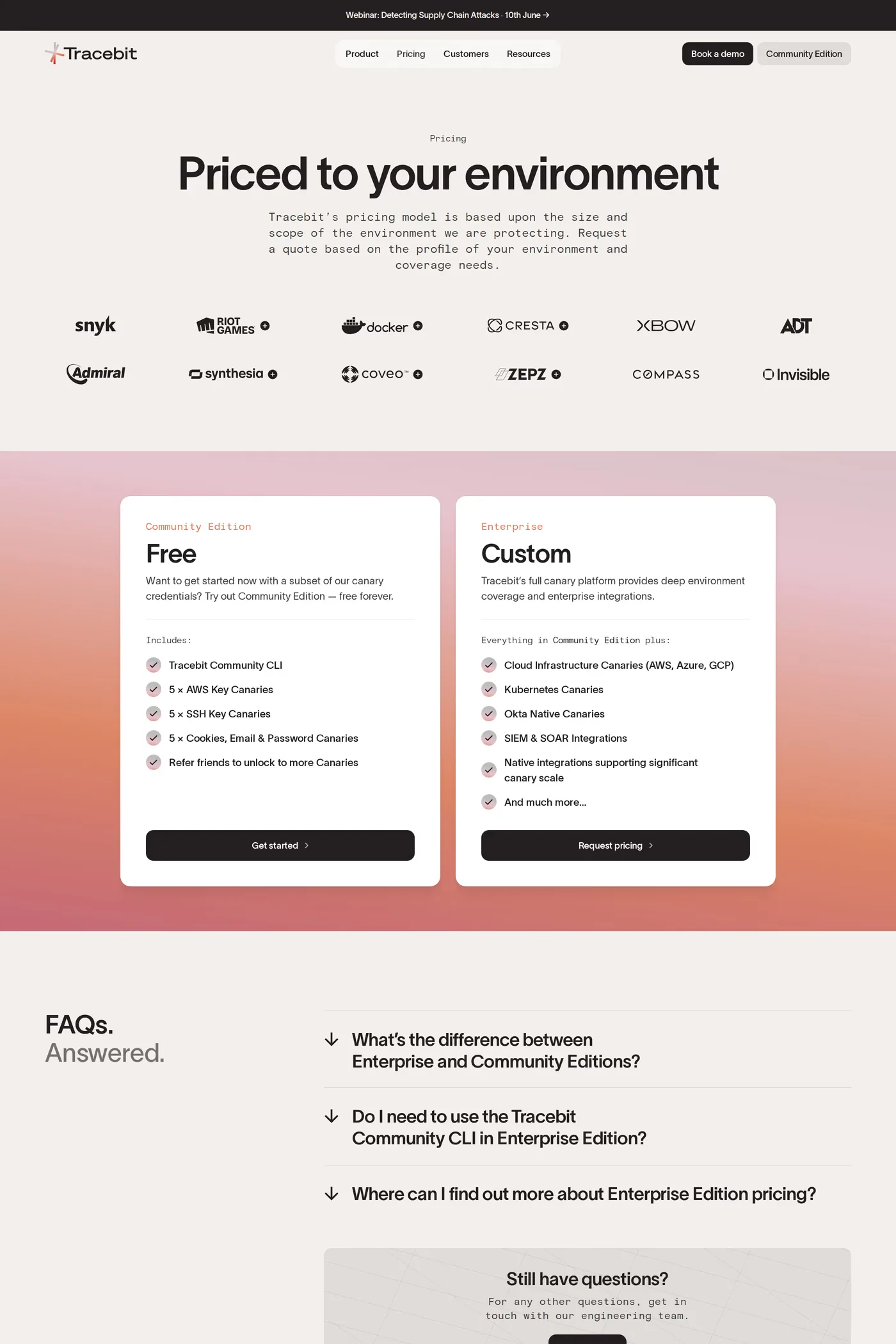 Tracebit — screenshot of the pricing page