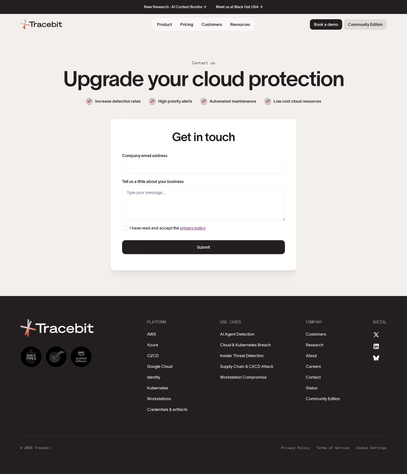 Tracebit contact page