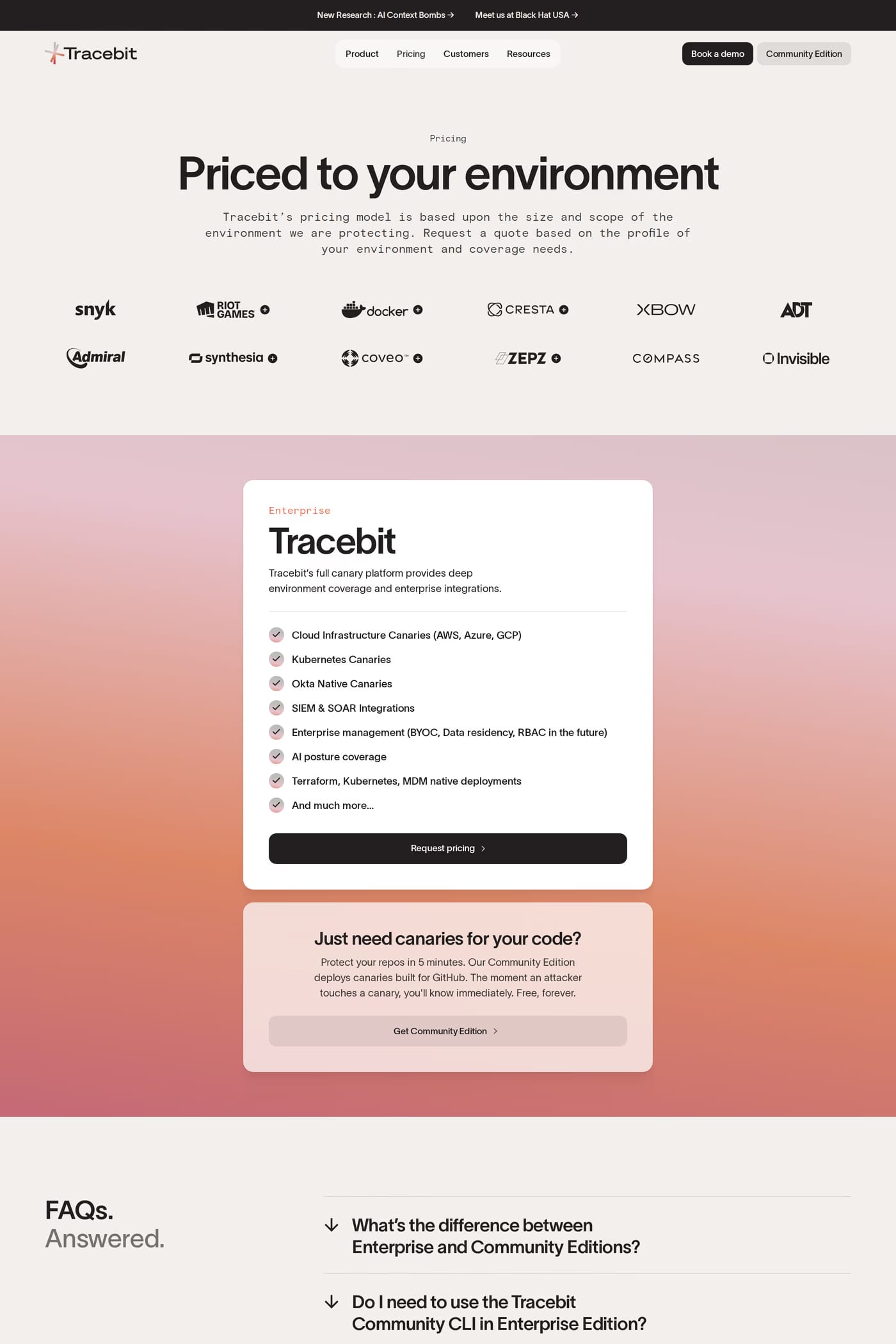 Tracebit pricing page