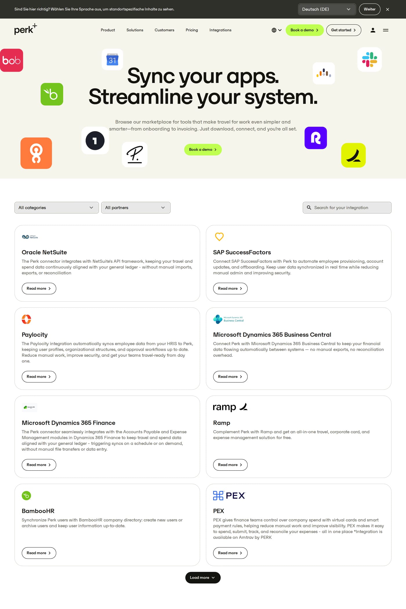 TravelPerk integrations page