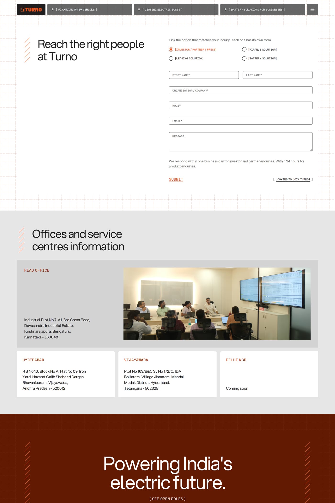 Turno contact page