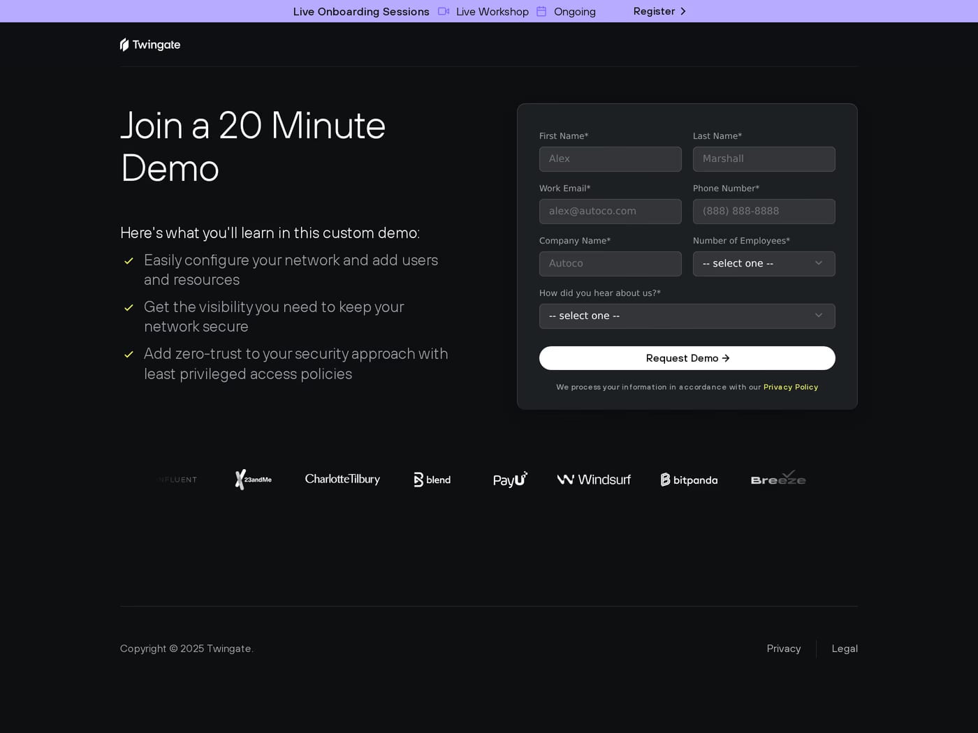 Twingate contact page