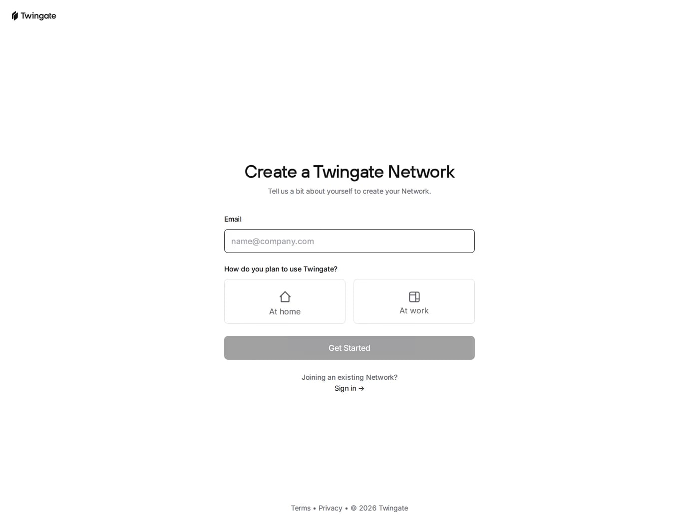 Twingate sign up page
