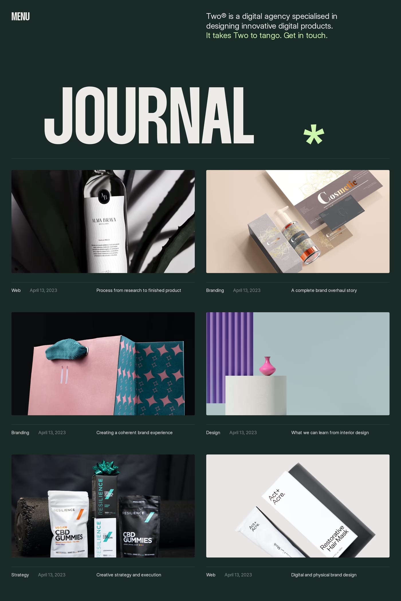 Two — screenshot of the blog page