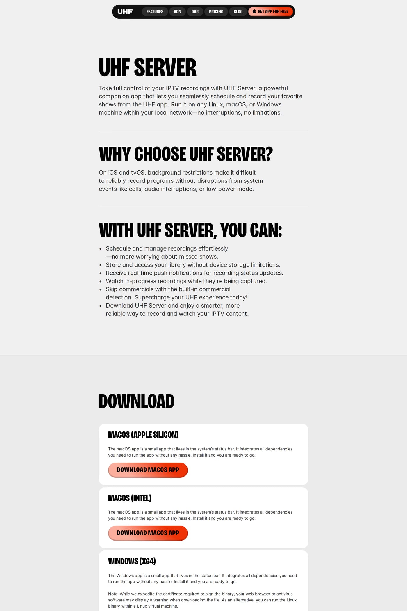 UHF — screenshot of the docs page