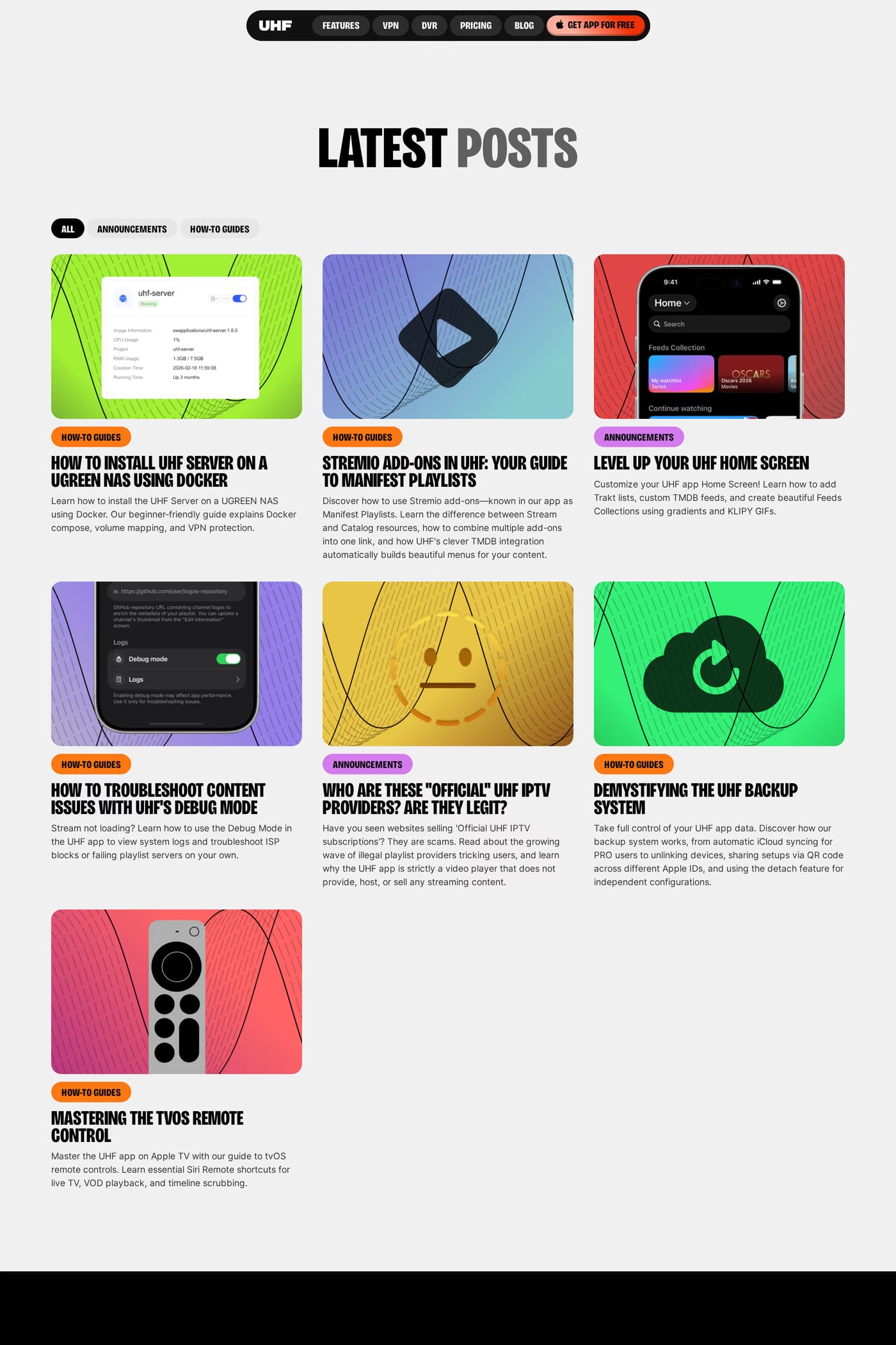 UHF — screenshot of the blog page