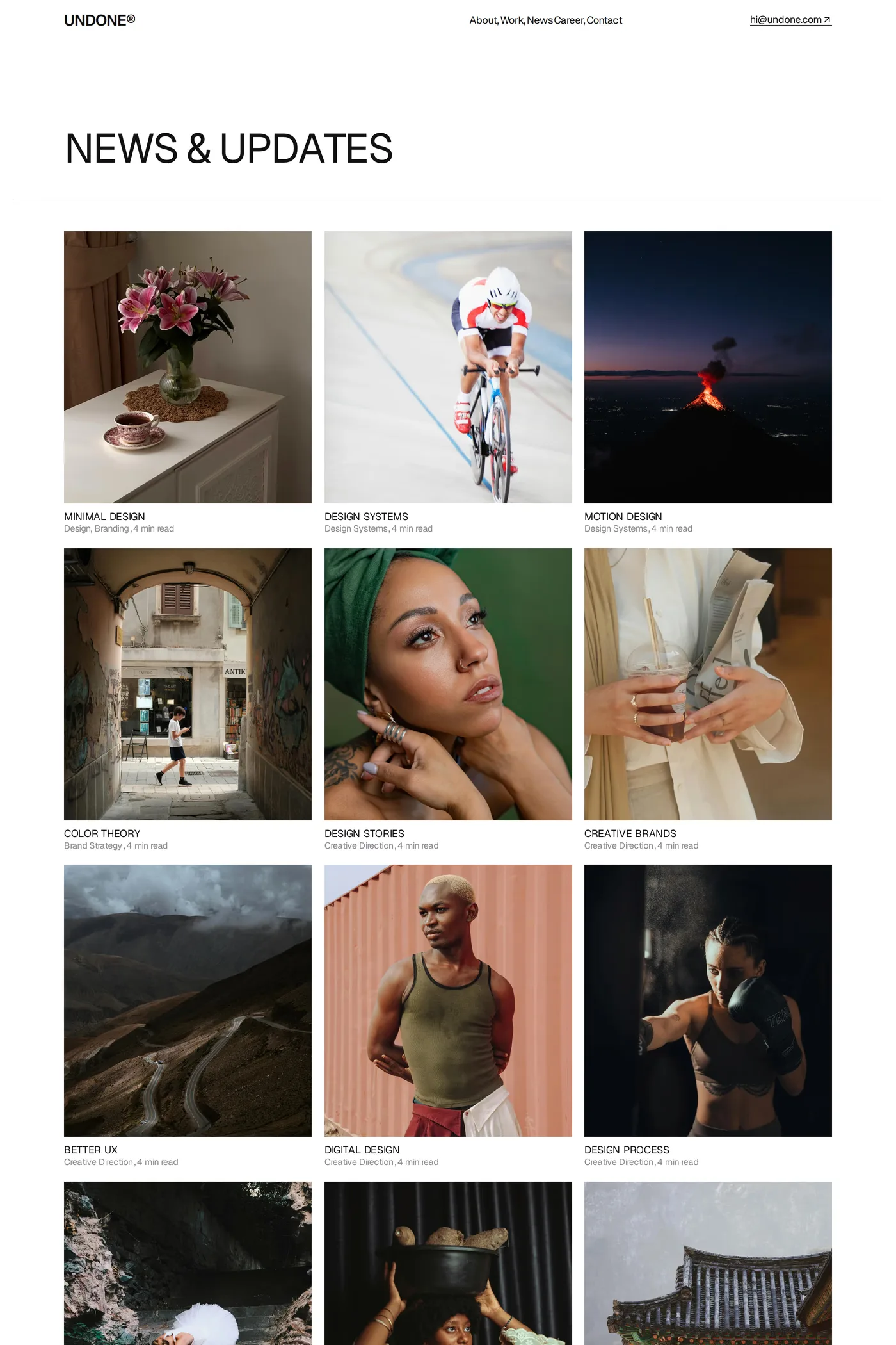 Undone — screenshot of the blog page