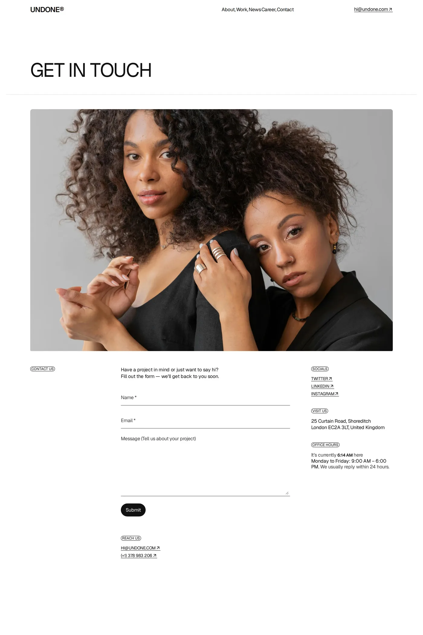 Undone — screenshot of the contact page