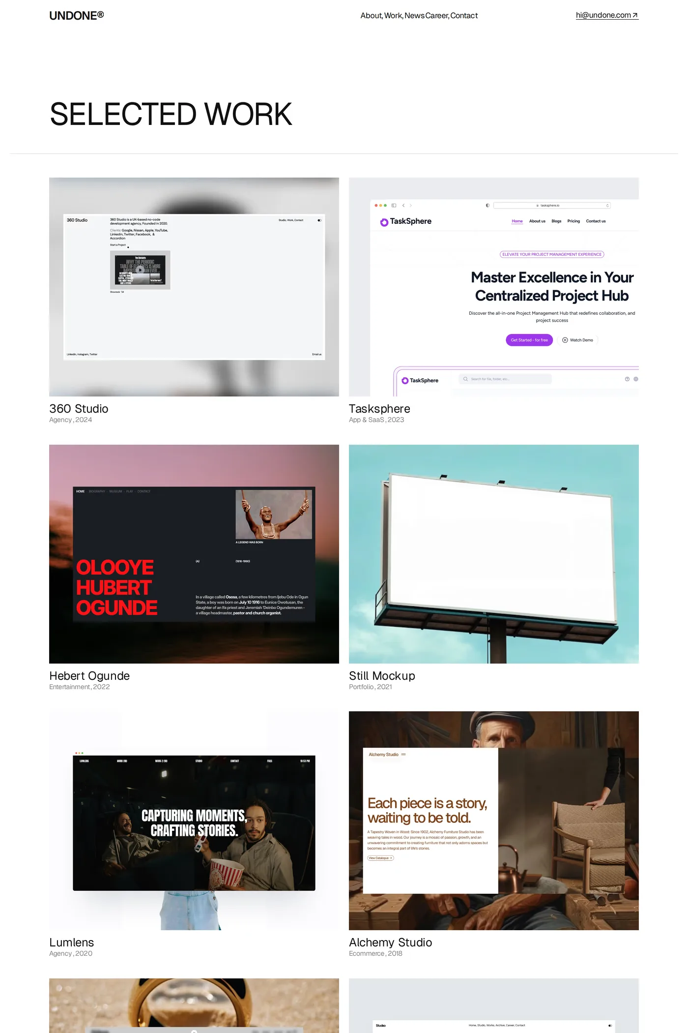 Undone — screenshot of the work page
