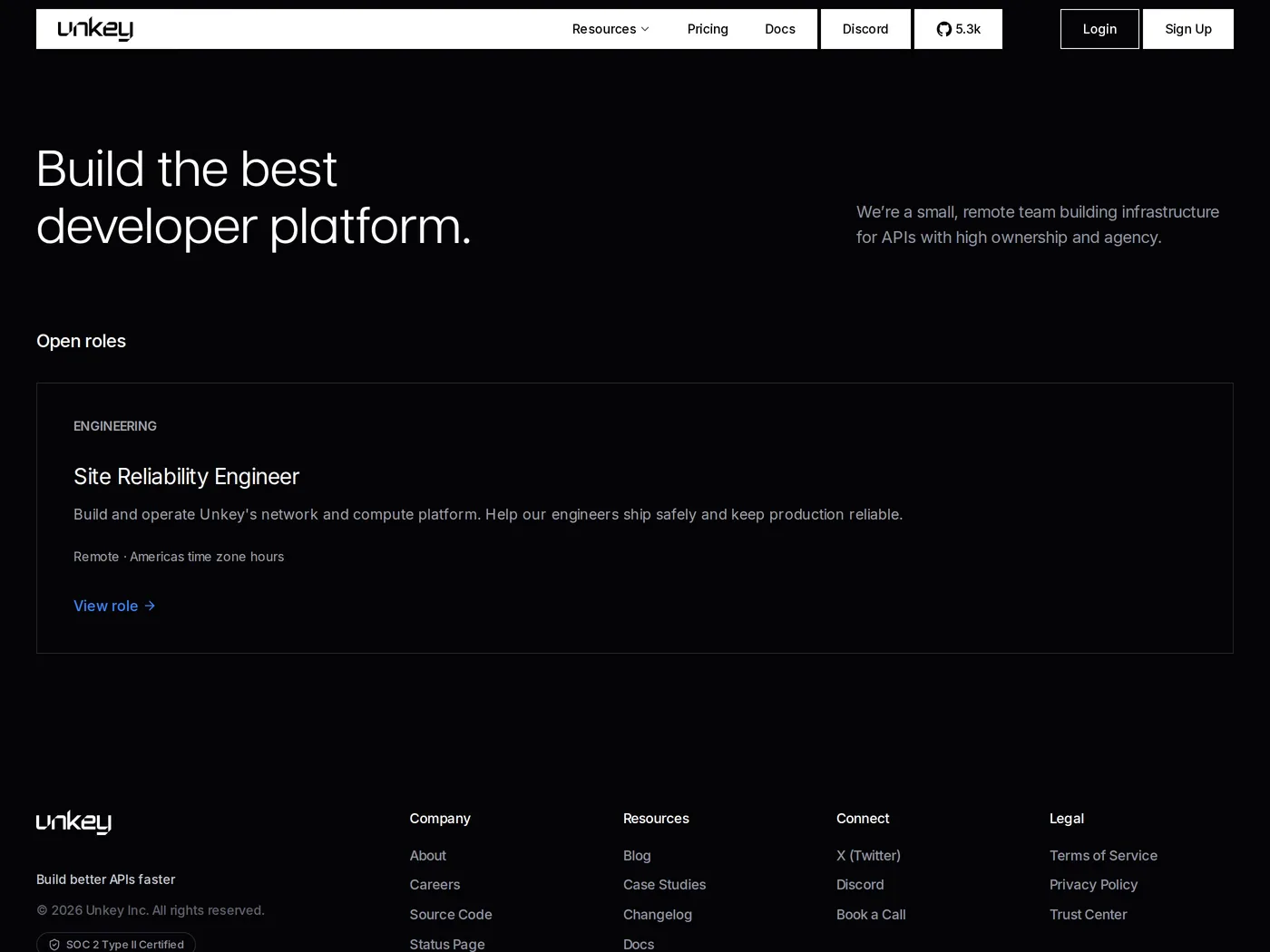 Unkey — screenshot of the careers page