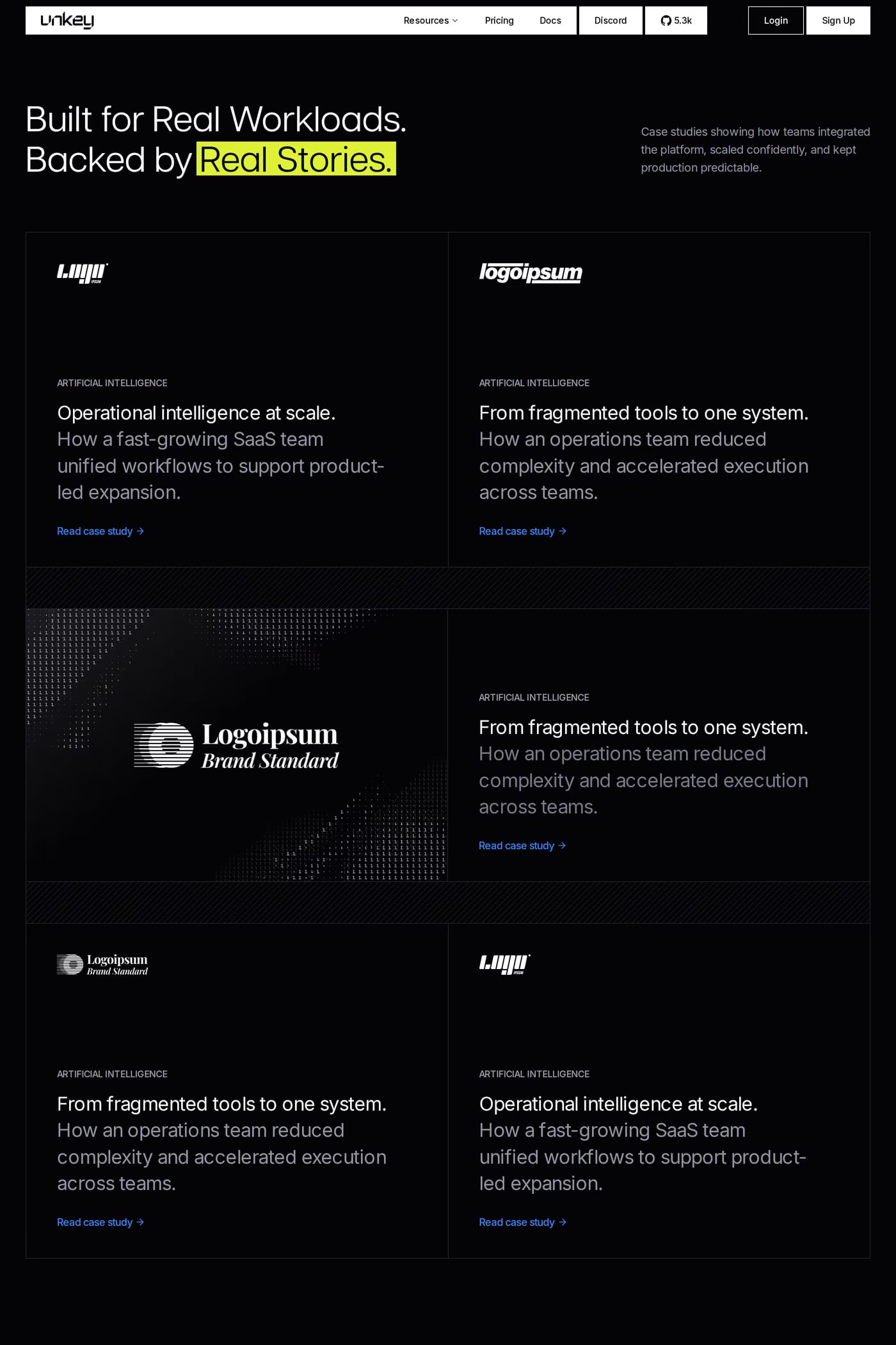 Unkey — screenshot of the case studies page