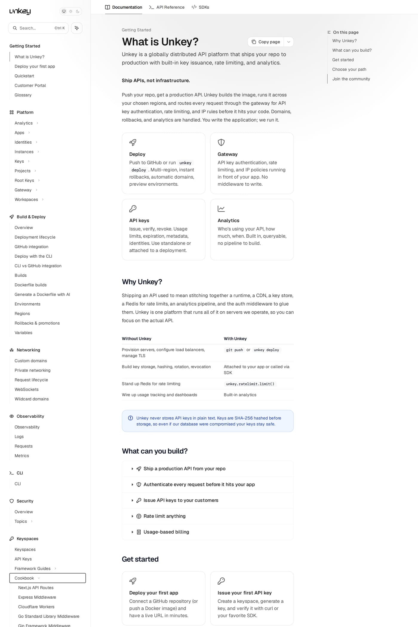 Unkey docs page
