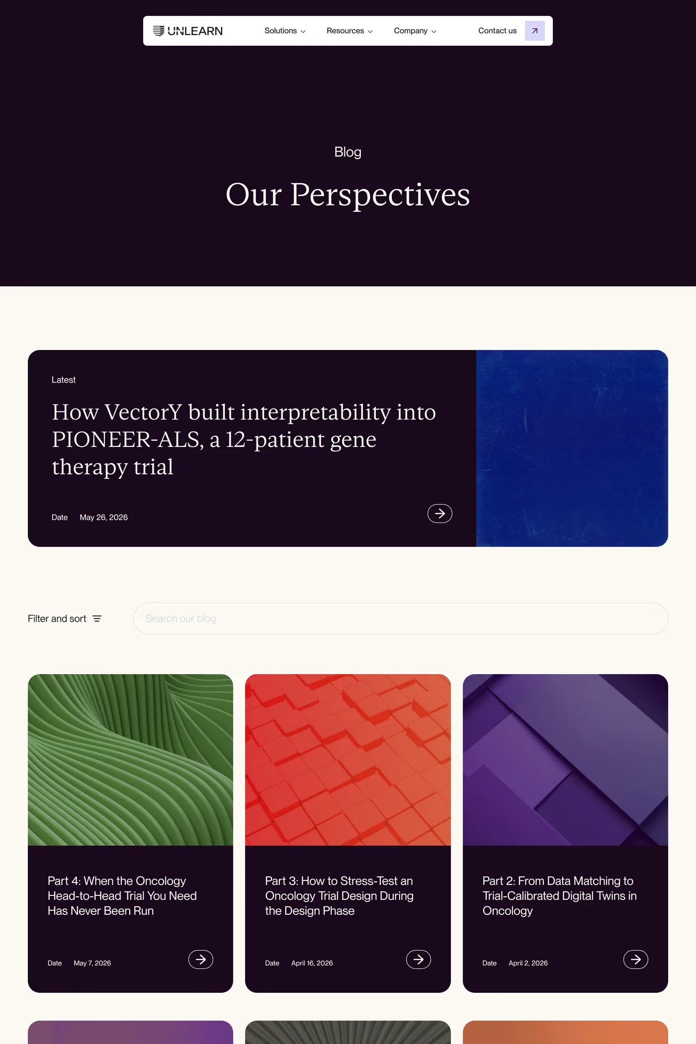 Unlearn — screenshot of the blog page