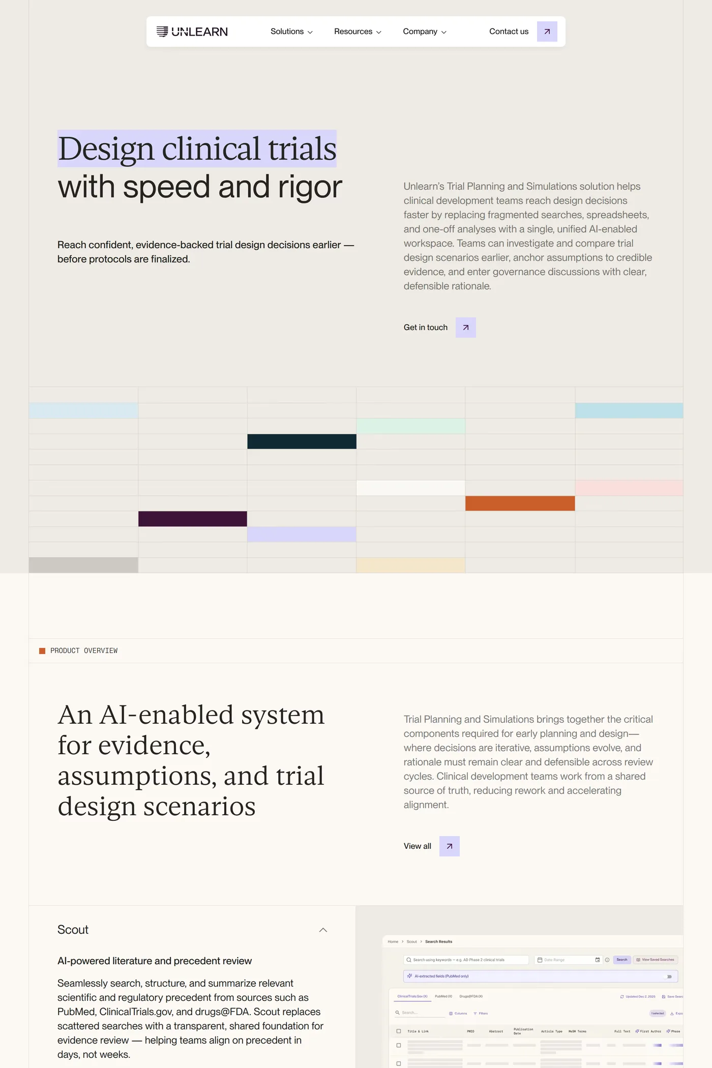 Unlearn — screenshot of the features page