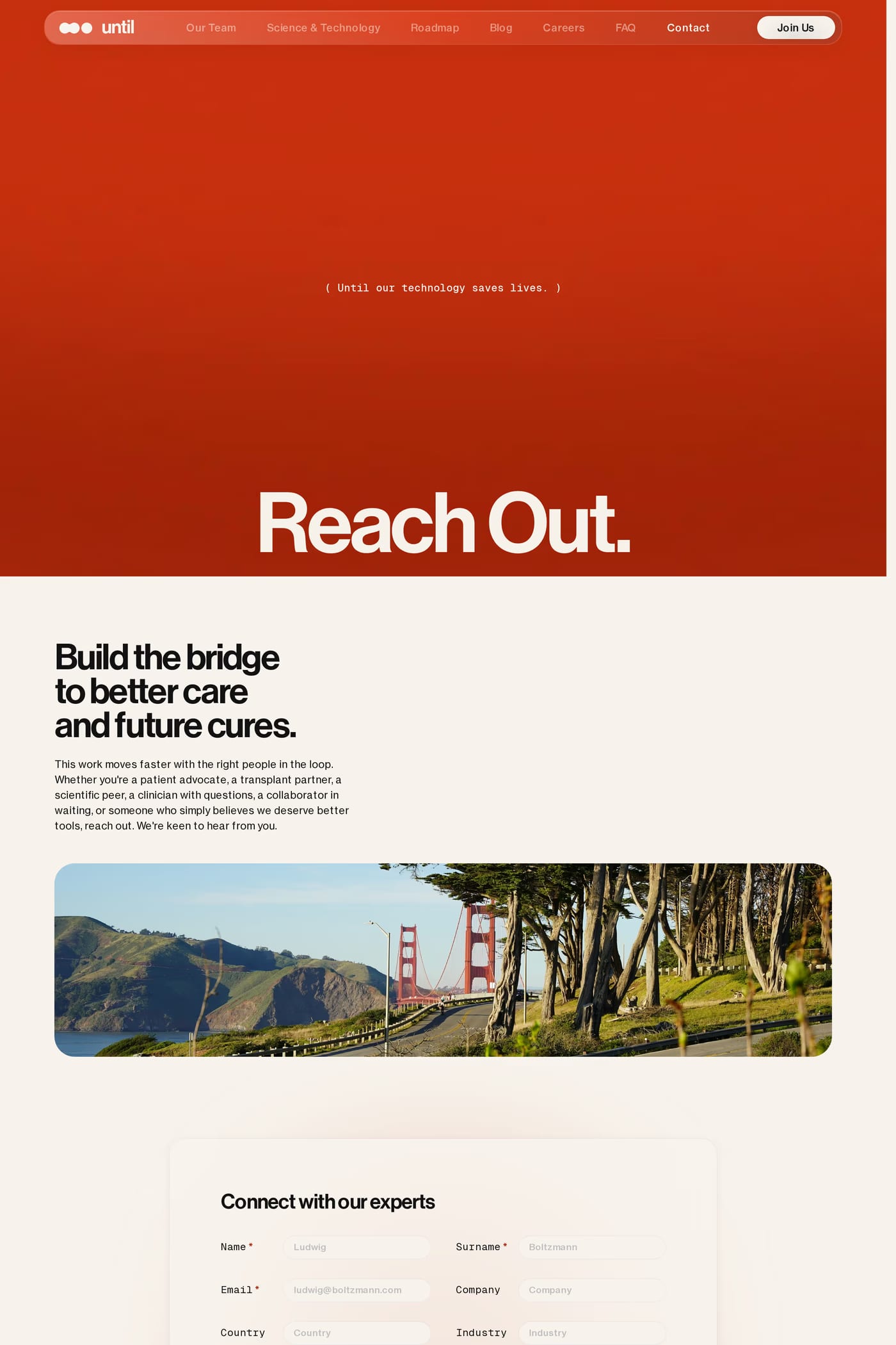 Until — screenshot of the contact page