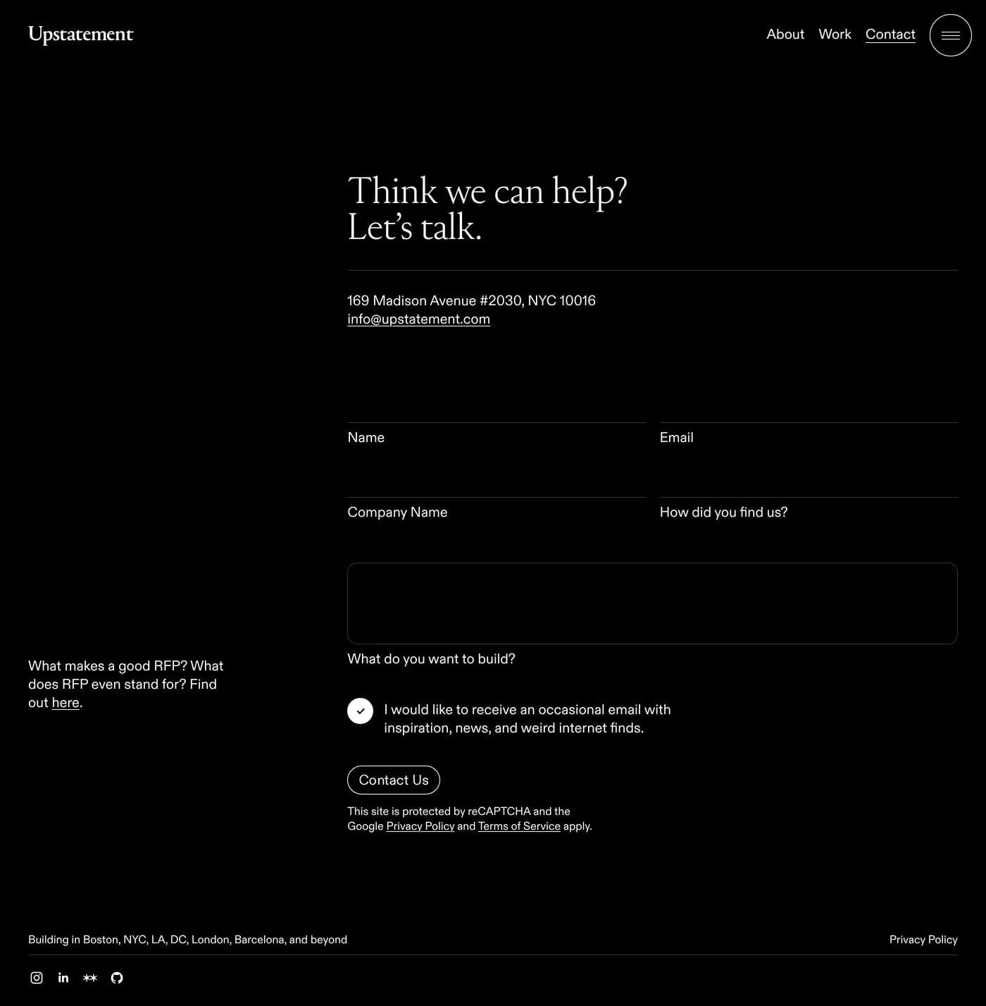 Upstatement contact page
