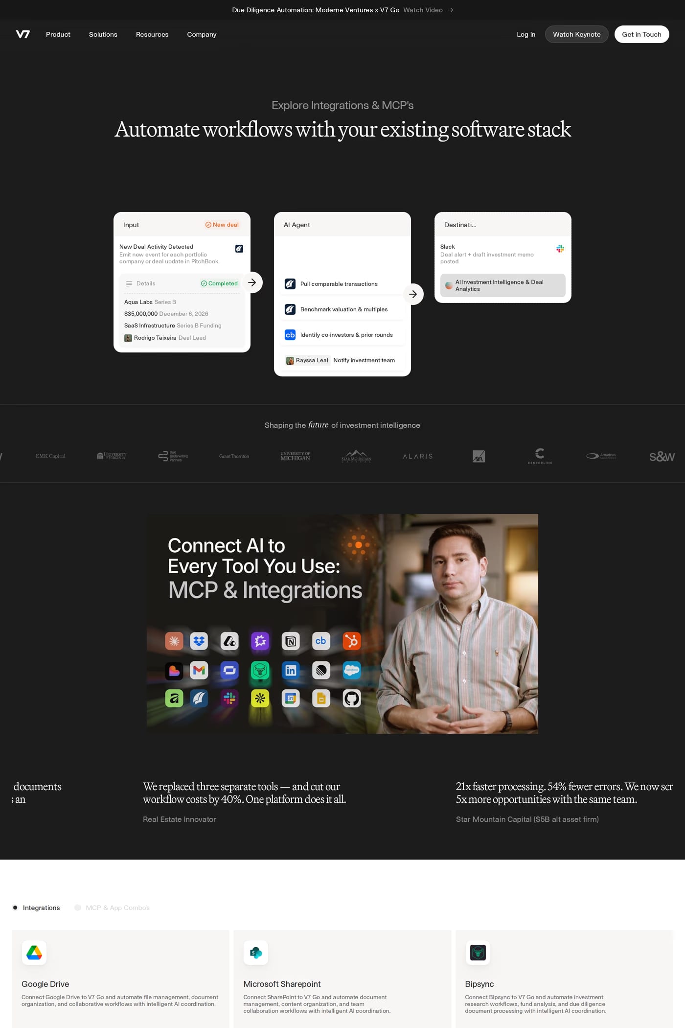 V7 Go integrations page
