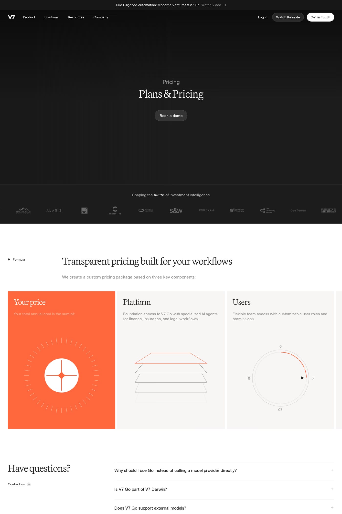 V7 Go pricing page