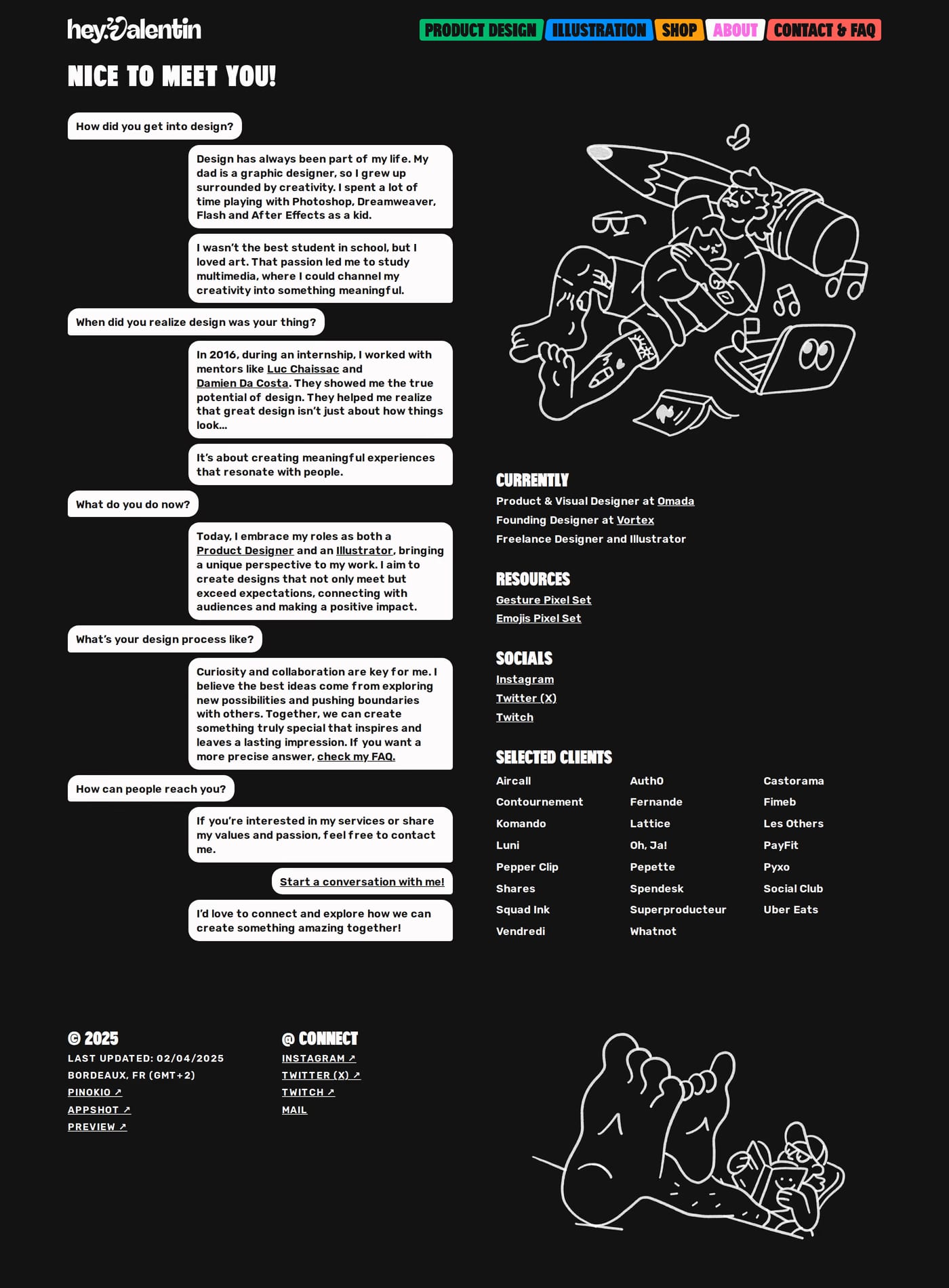 Valentin — screenshot of the about page