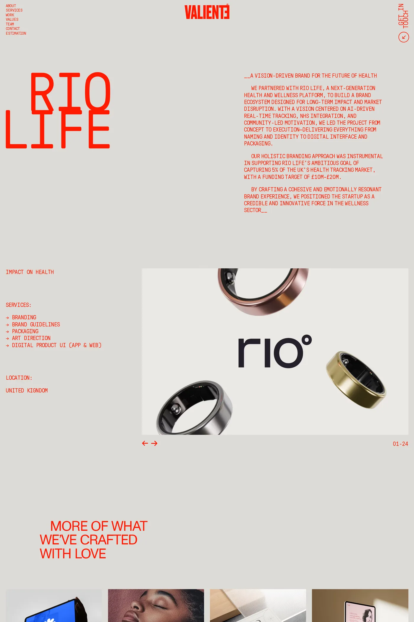 VALIENTE® — screenshot of the work page