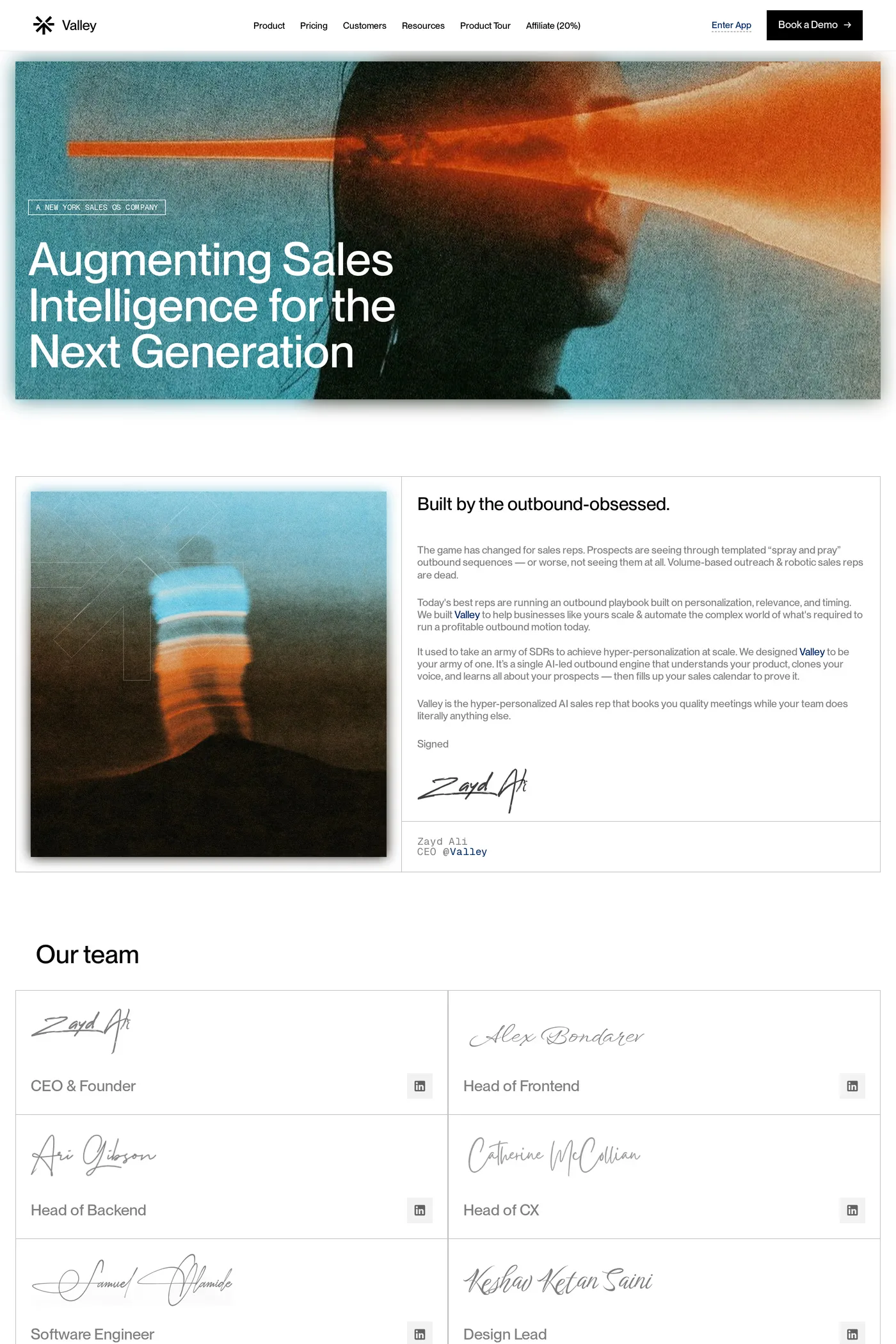 Valley — screenshot of the about page