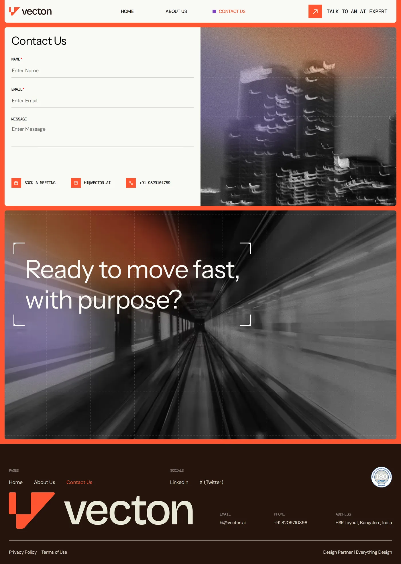 Vecton — screenshot of the contact page