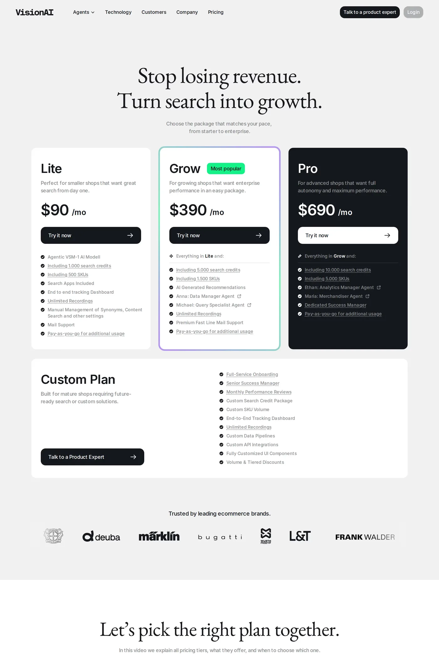 VisionAI — screenshot of the pricing page