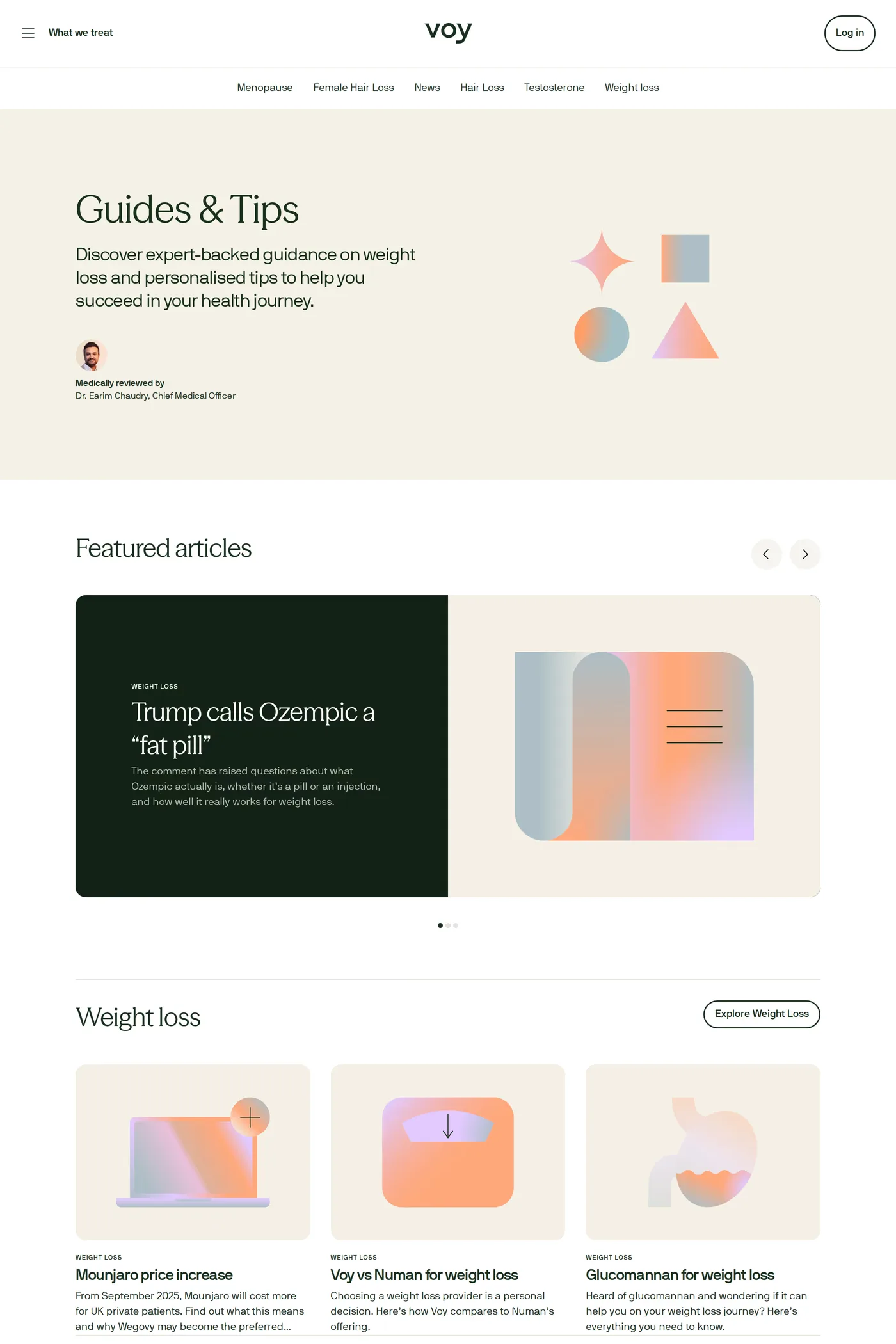 Voy — screenshot of the blog page