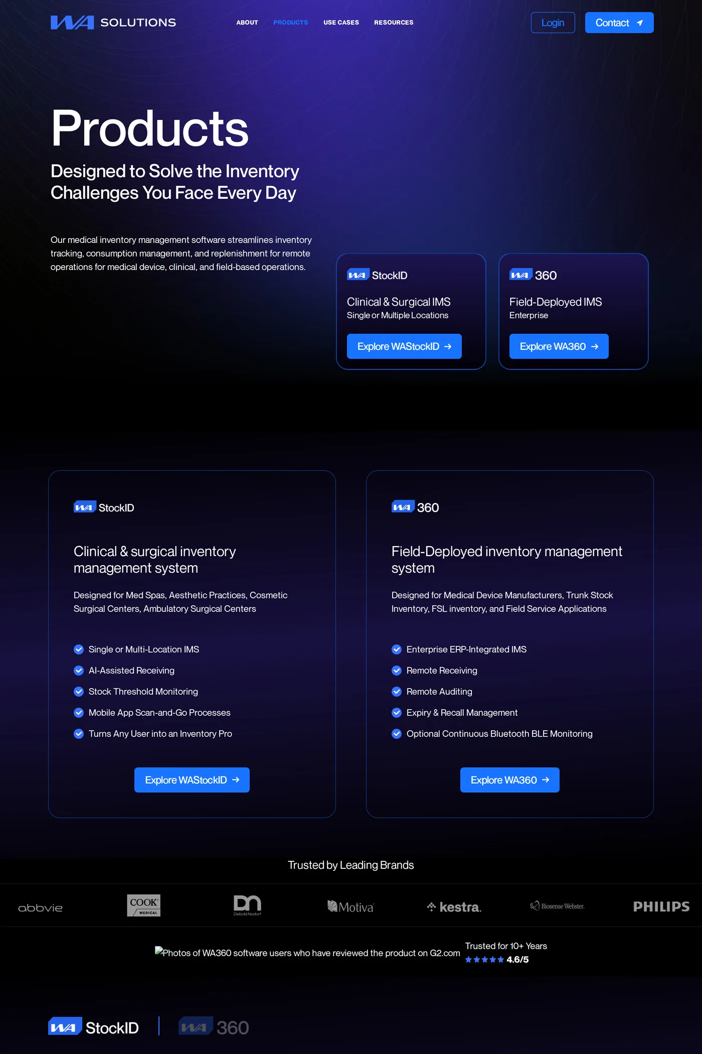WA Solutions — screenshot of the features page