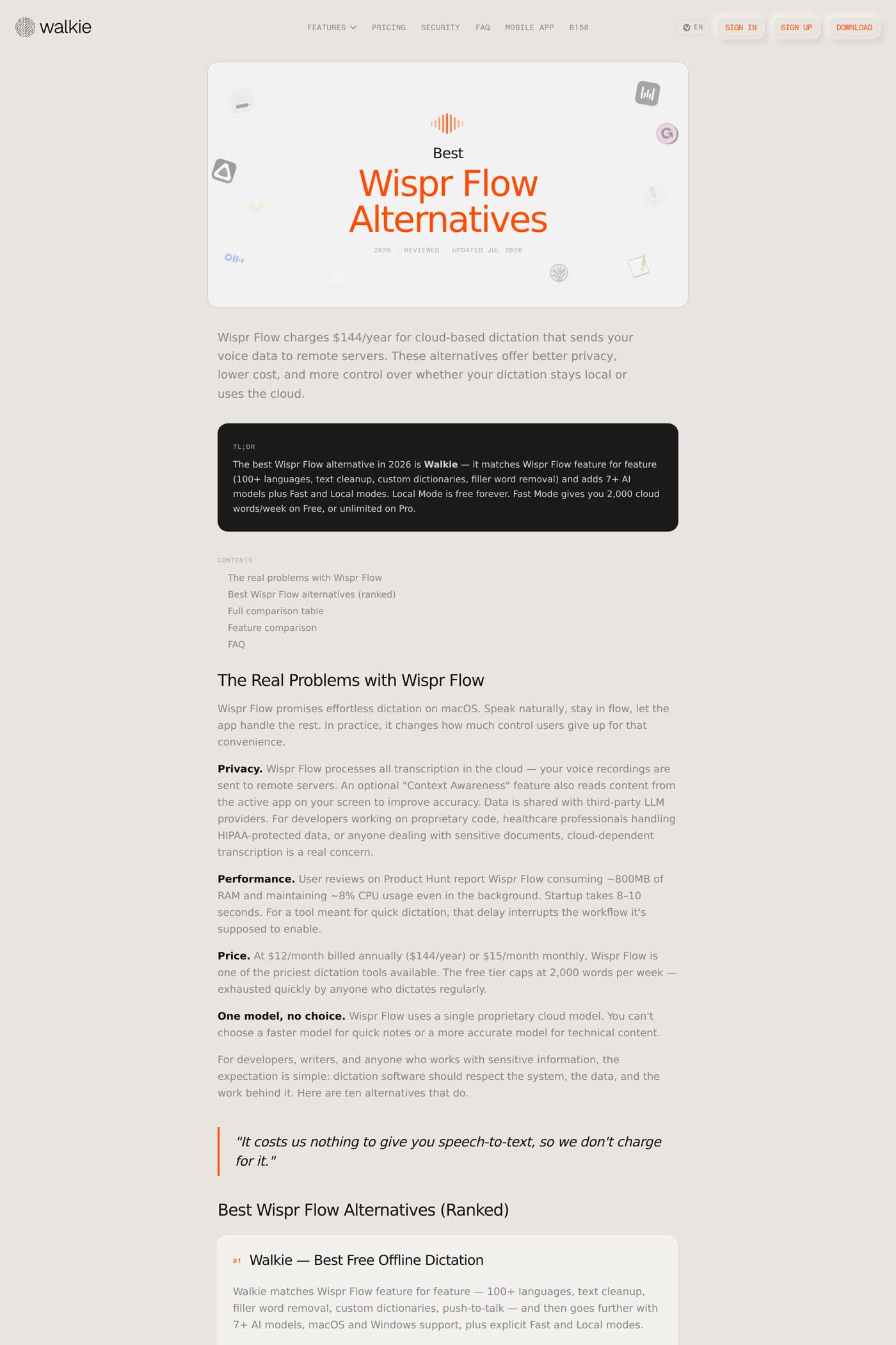 Walkie blog page